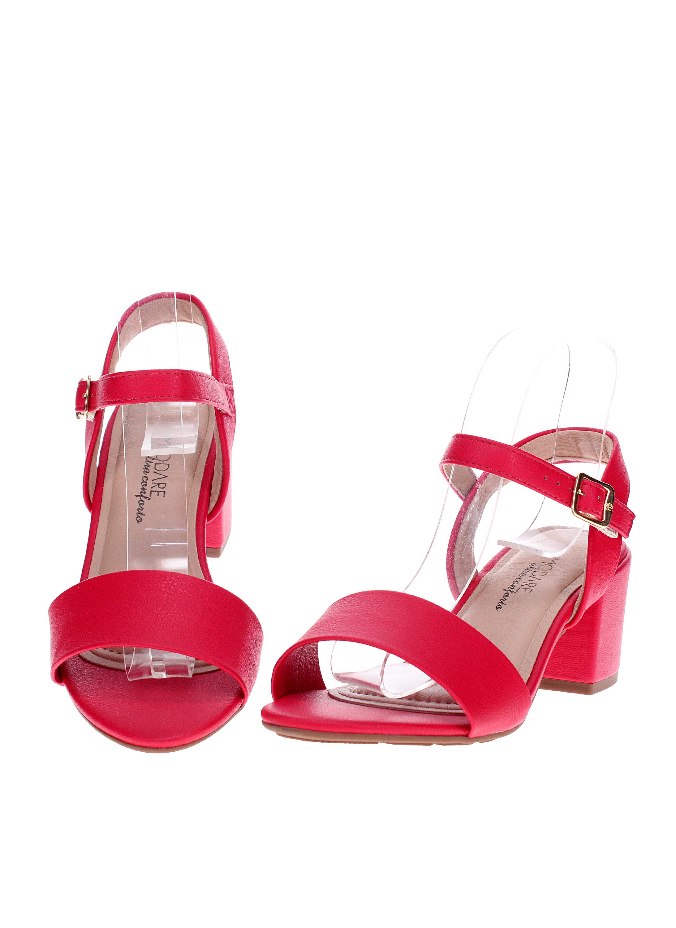 Red Mid-Heel Sandals with Ankle Strap