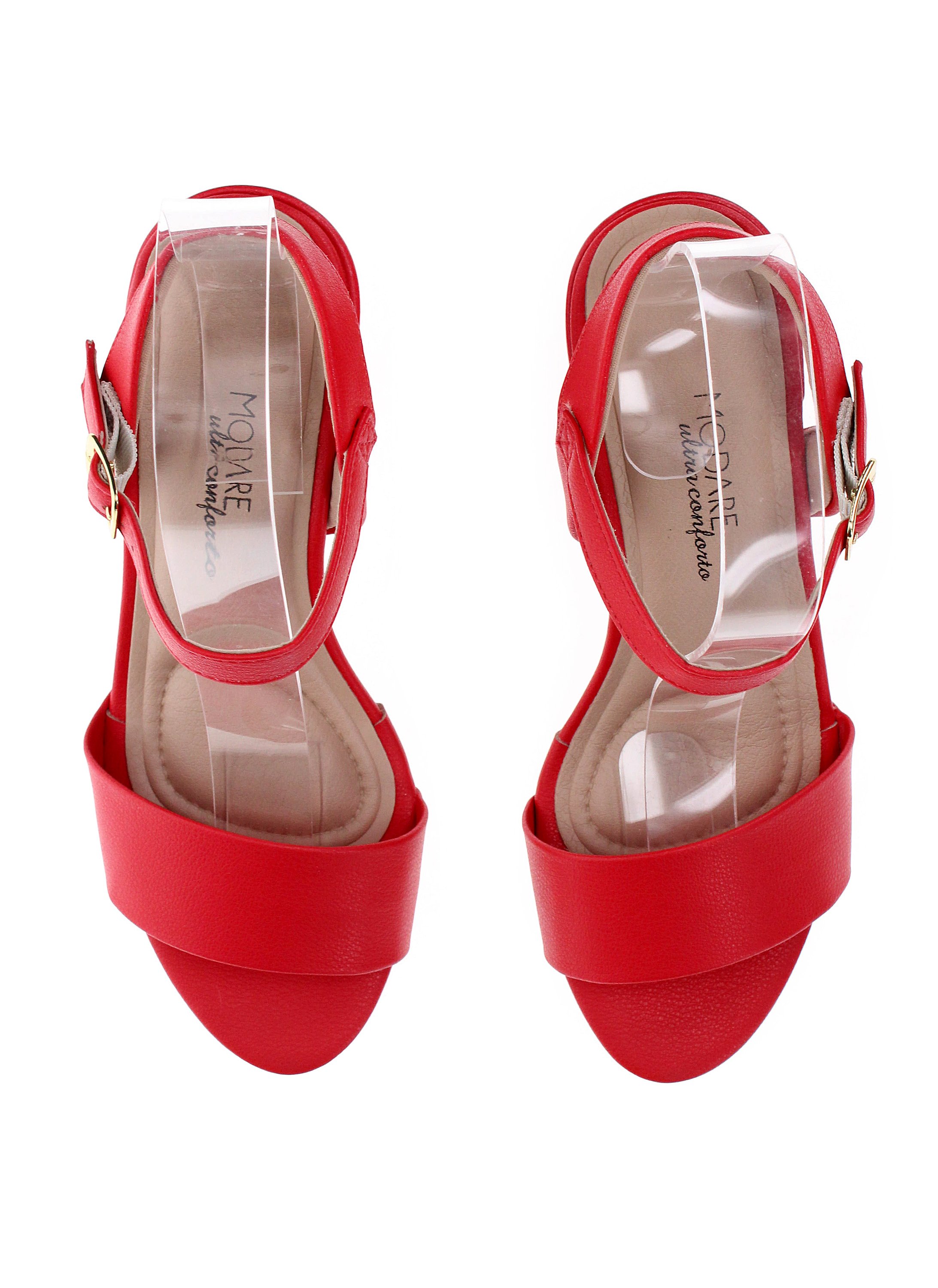 Red Mid-Heel Sandals with Ankle Strap