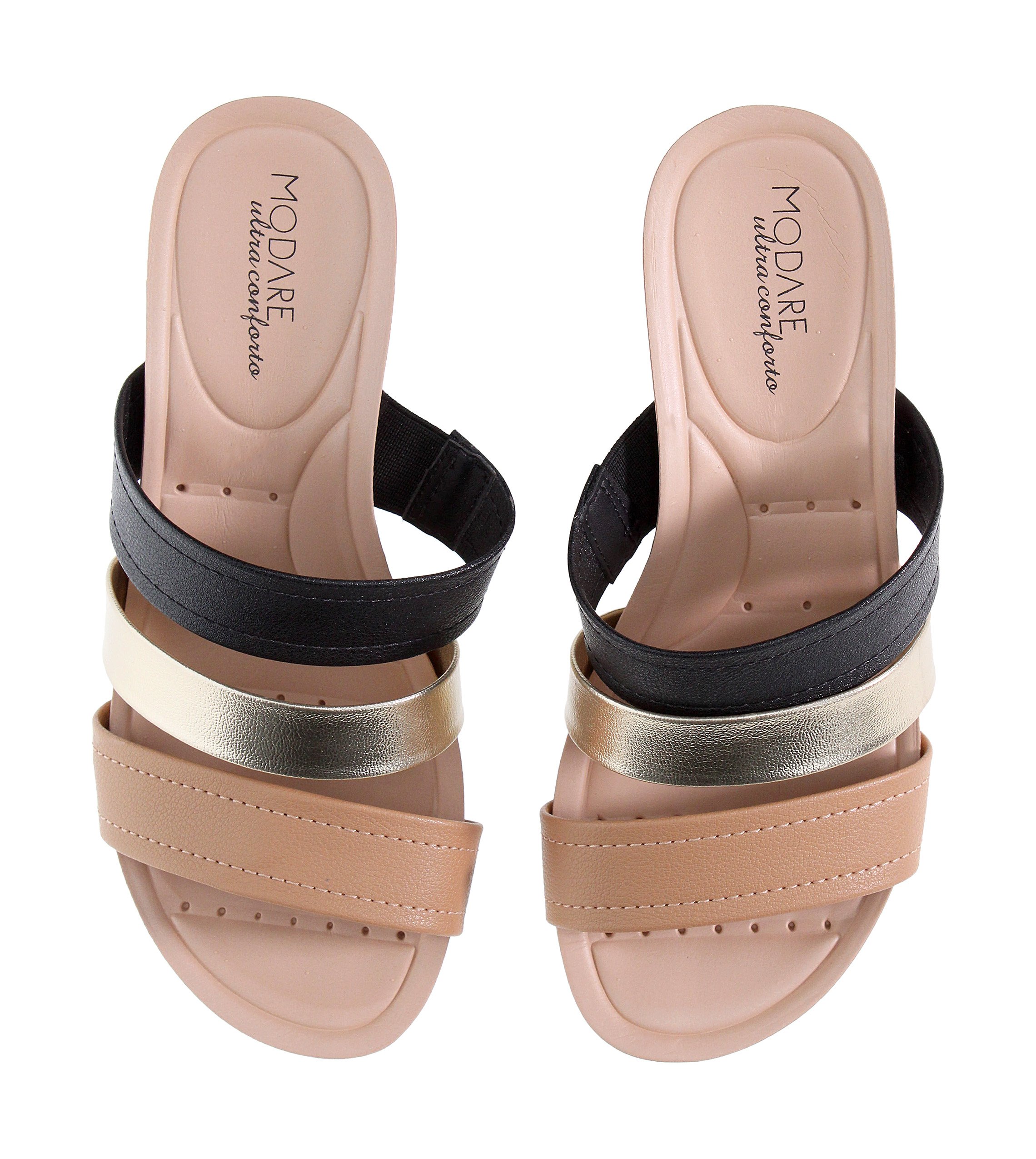 Black Multi-Strap Wedge Slip-On Sandals