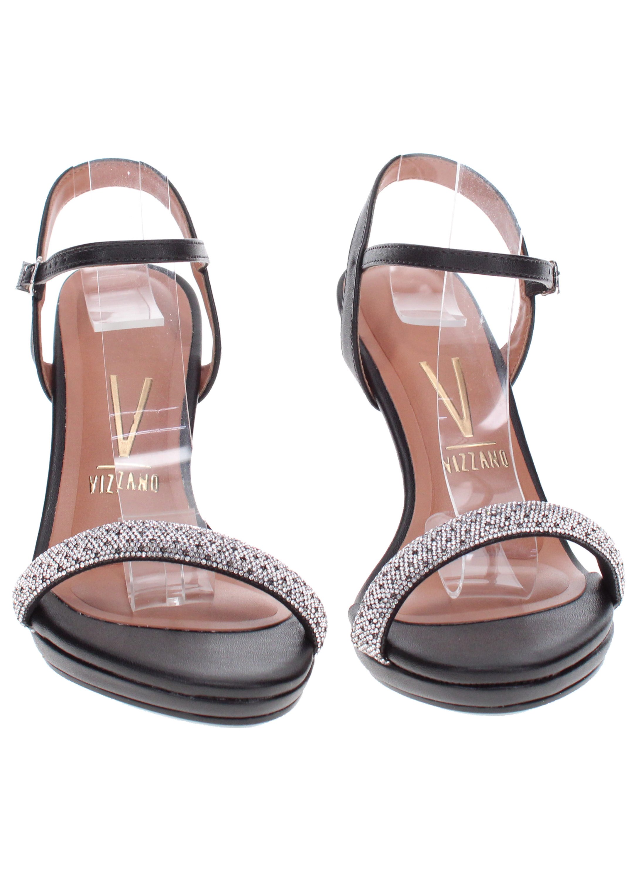 Black High Heel Sandals with Embellished Strap