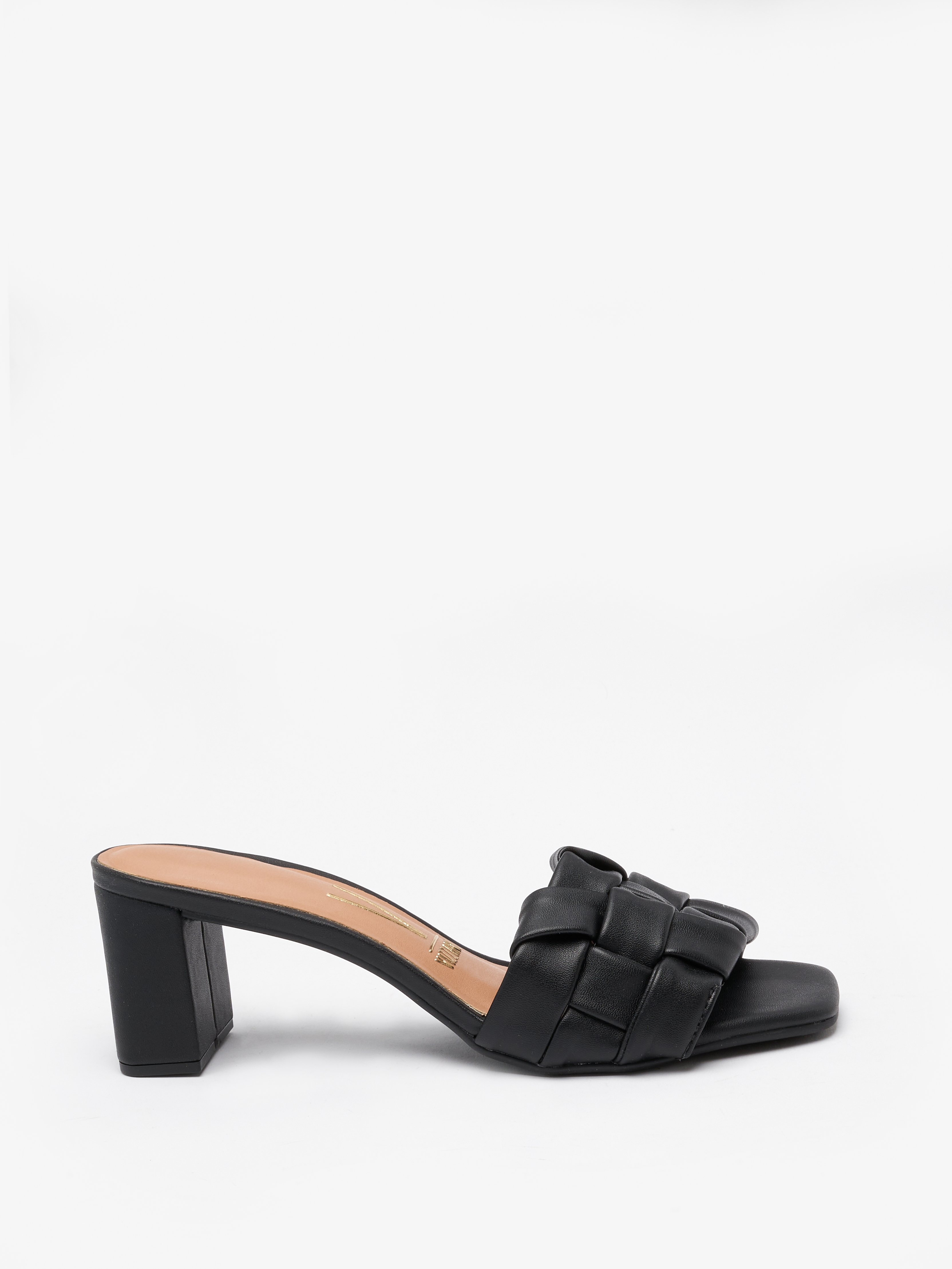 Black Woven Block Heel Sandals
