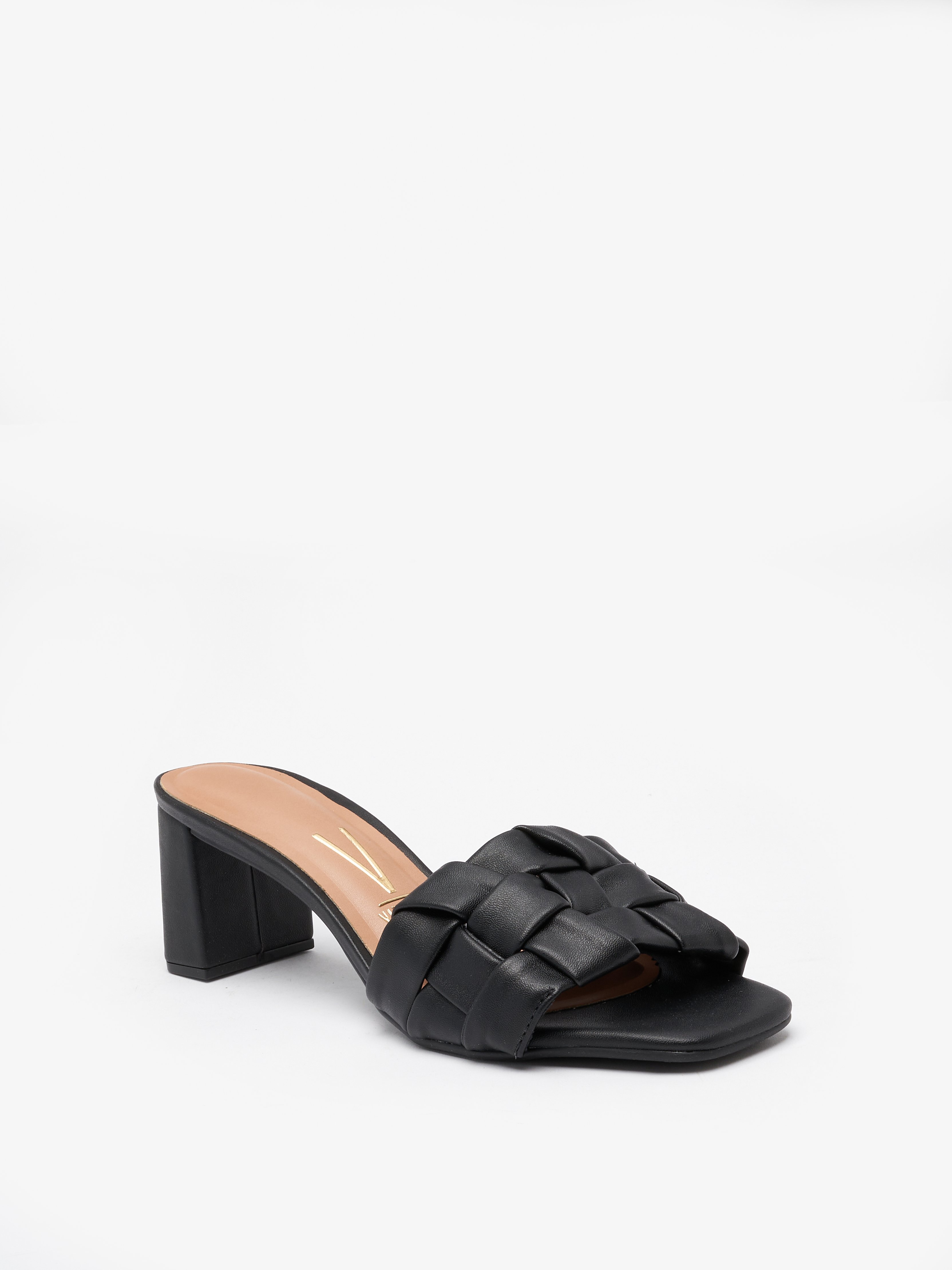 Black Woven Block Heel Sandals