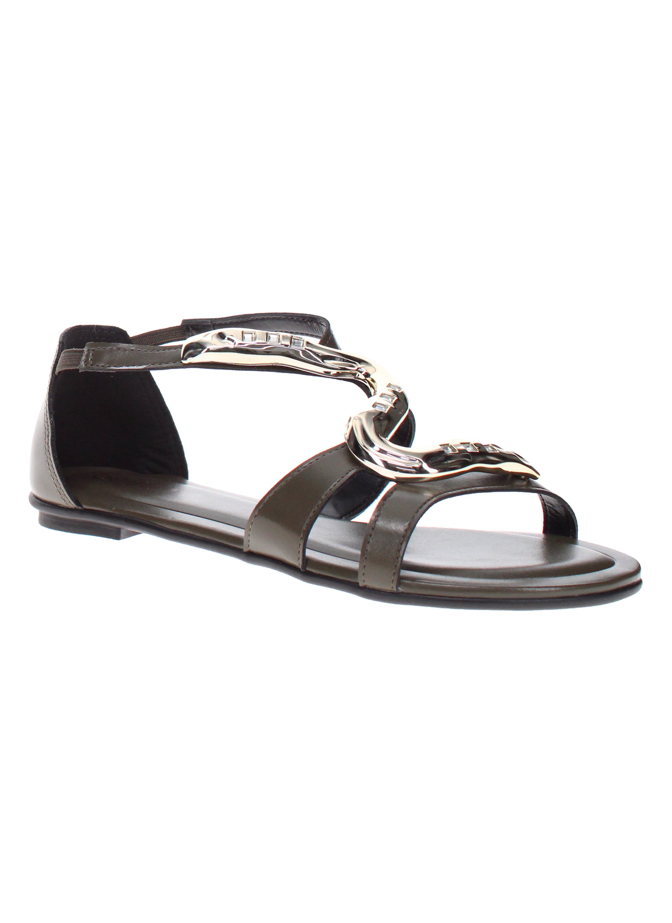 Olive Metal Accent Flats Sandals