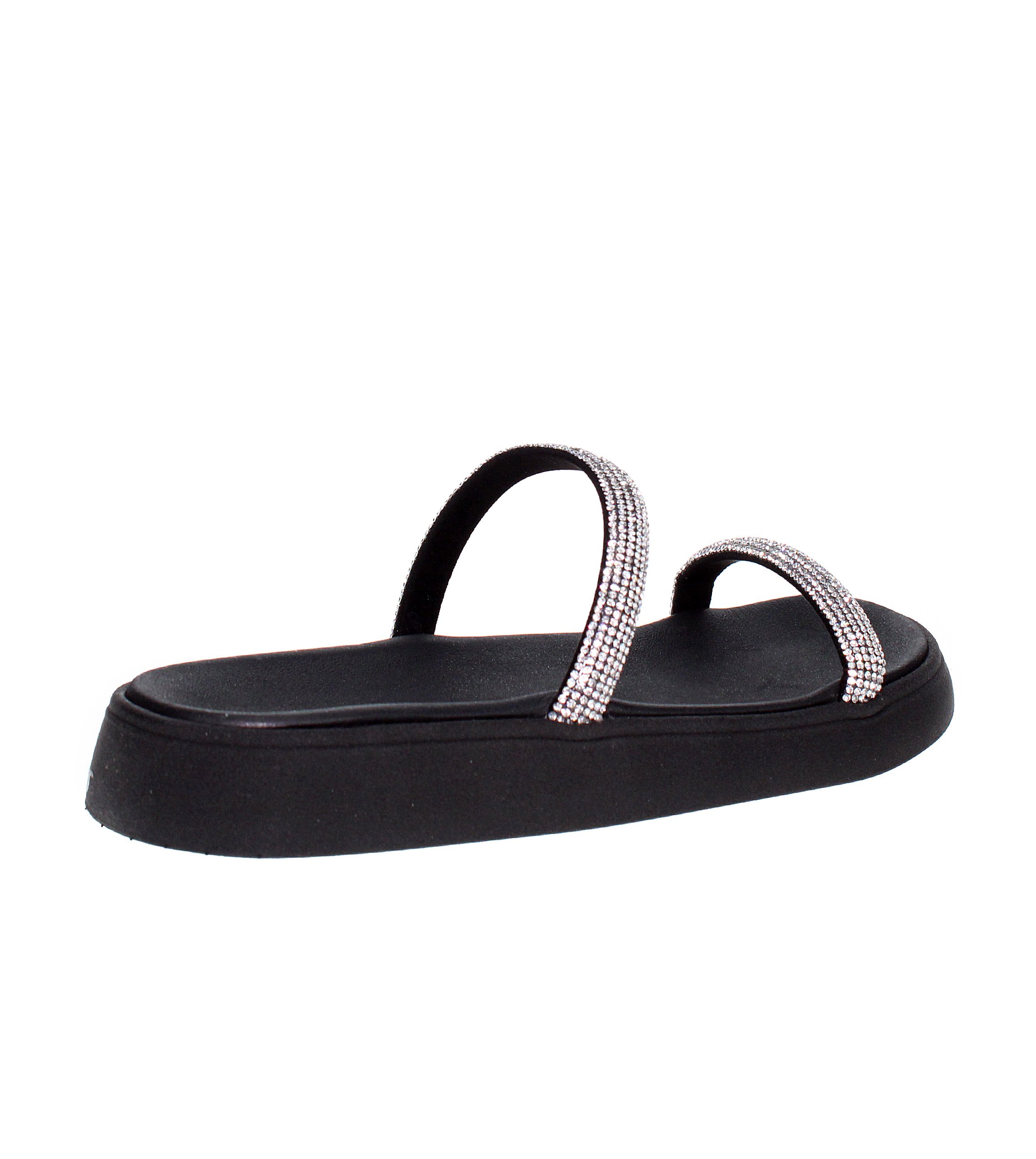 Black Sparkle Flat Slides