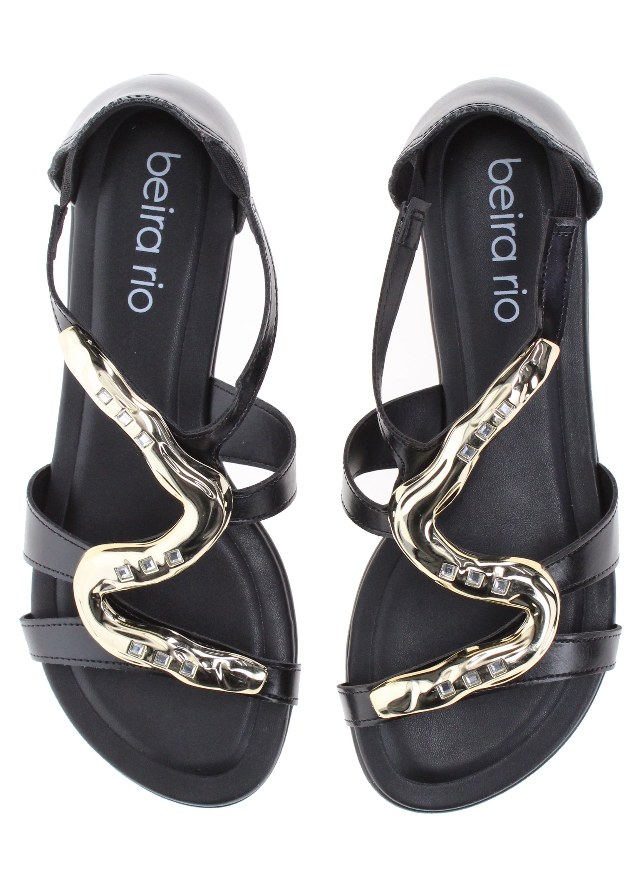 Black Metal Accent Flats Sandals