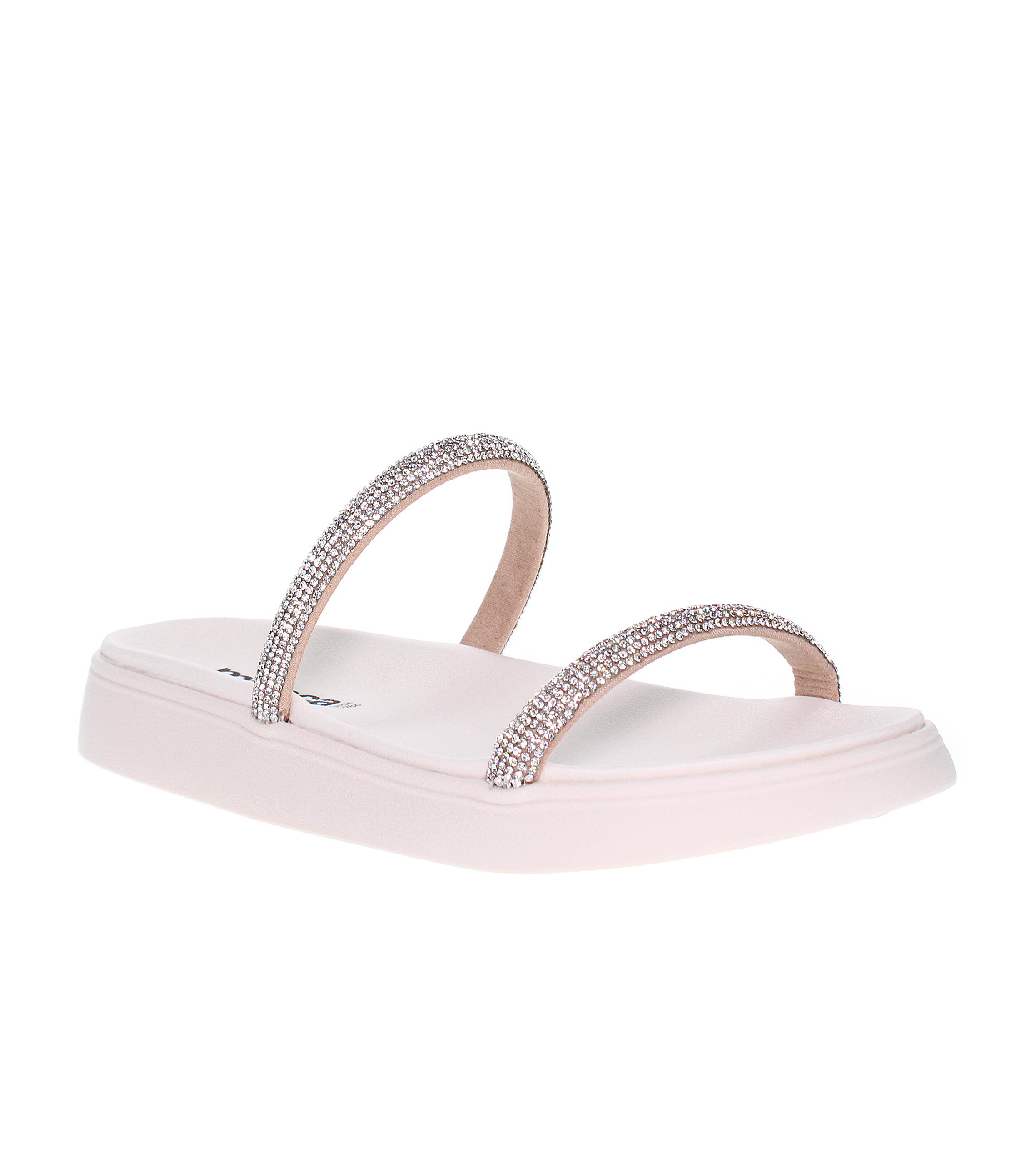 Off-White Rhinestone Comfort Flat Sandals