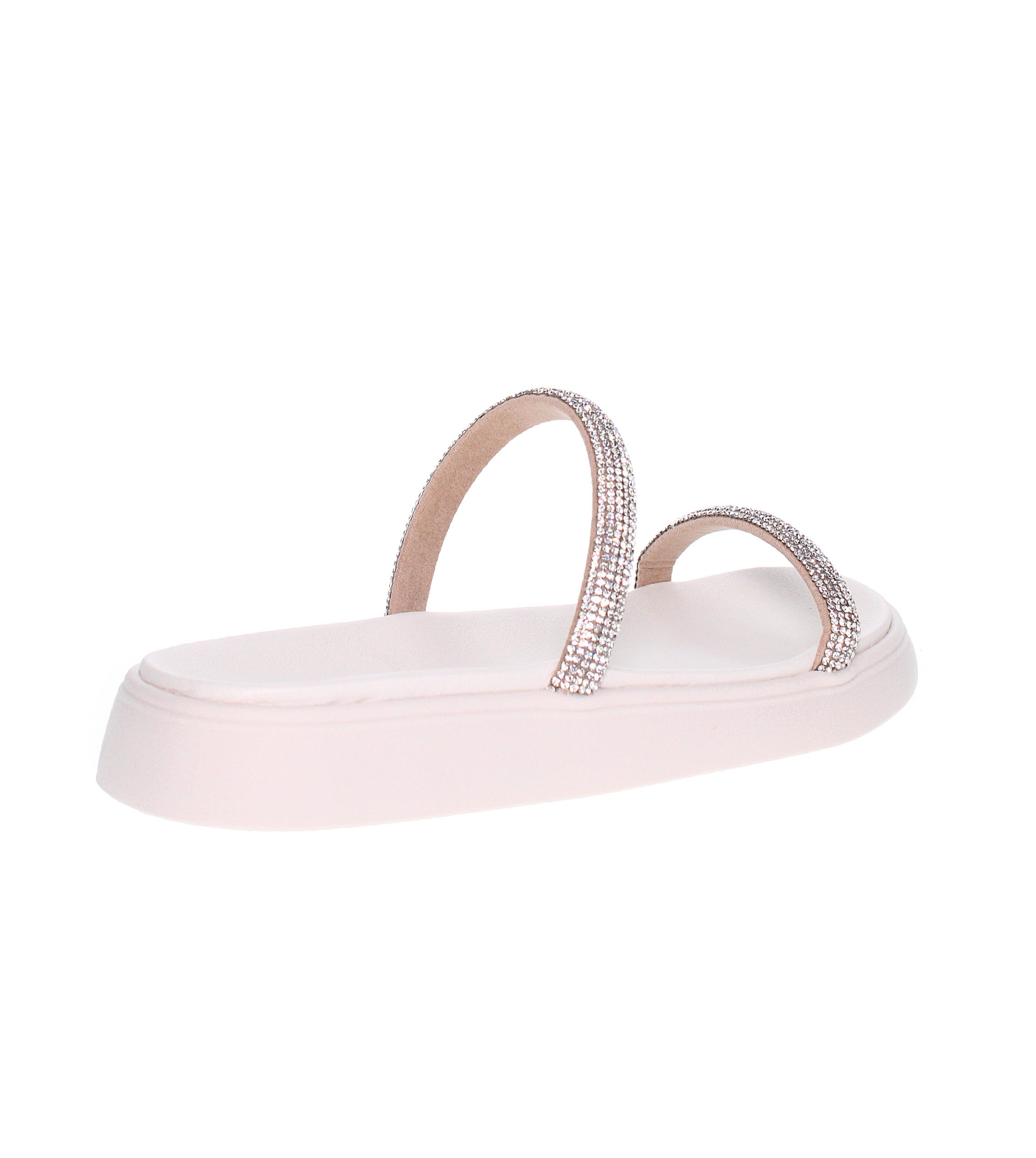 Off-White Rhinestone Comfort Flat Sandals