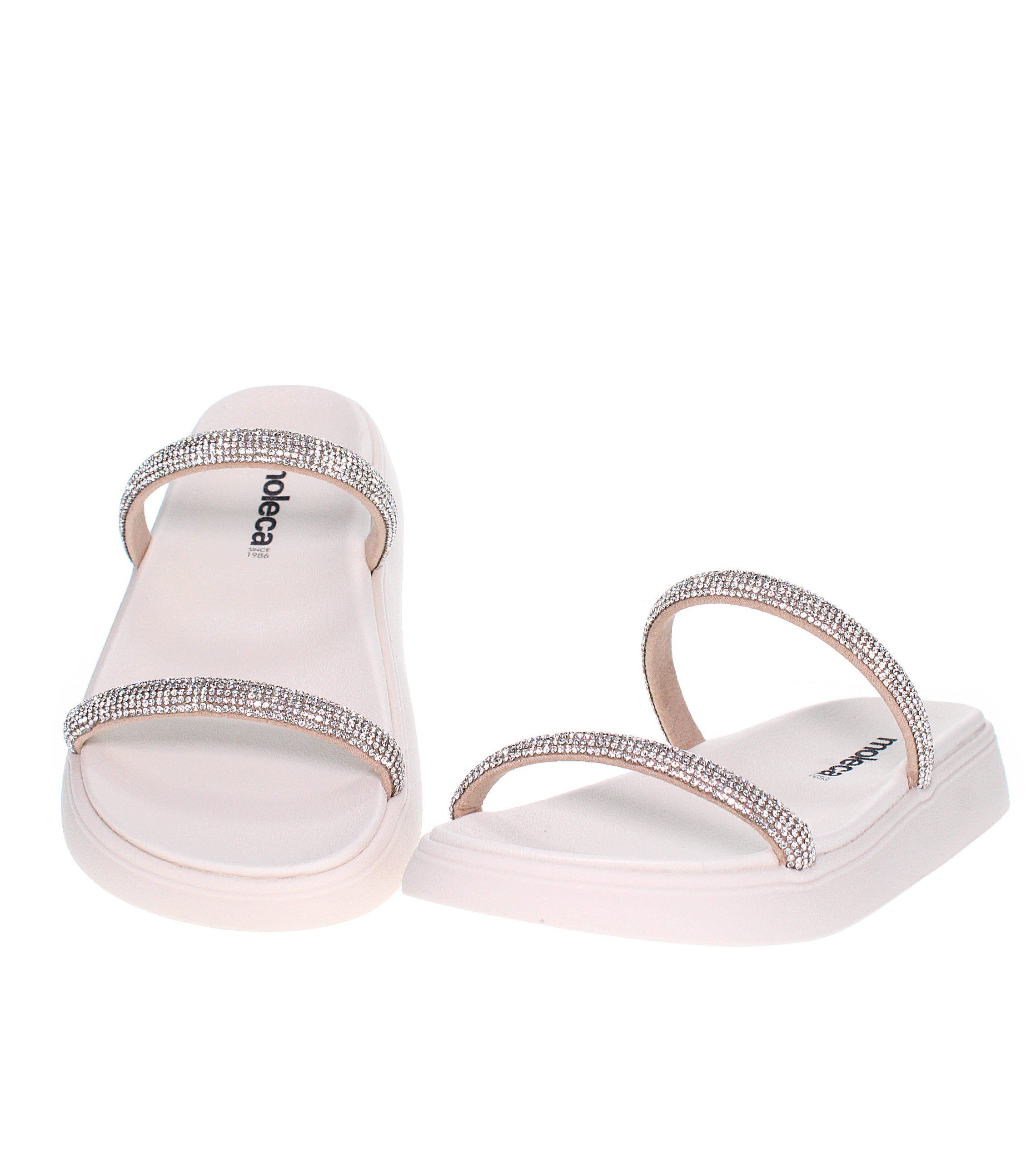 Off-White Rhinestone Comfort Flat Sandals