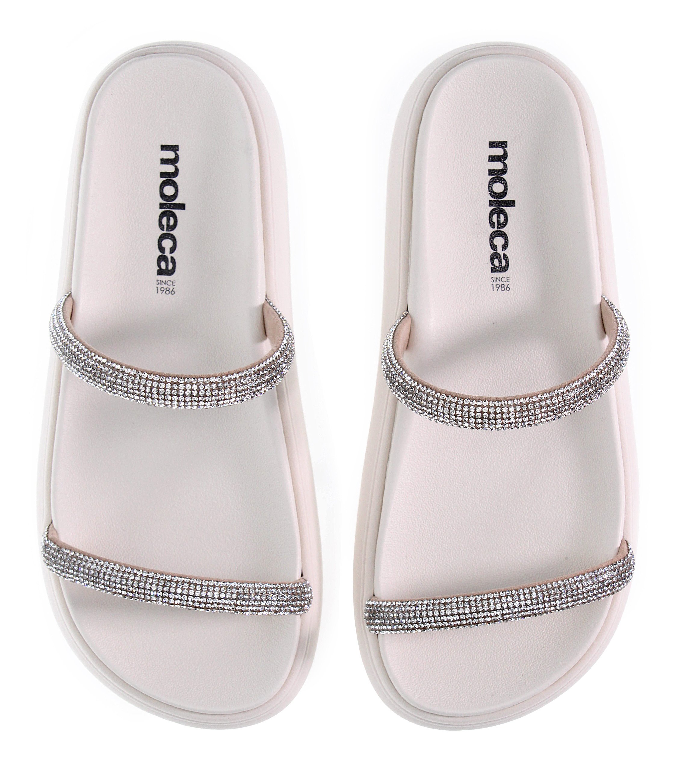 Off-White Rhinestone Comfort Flat Sandals
