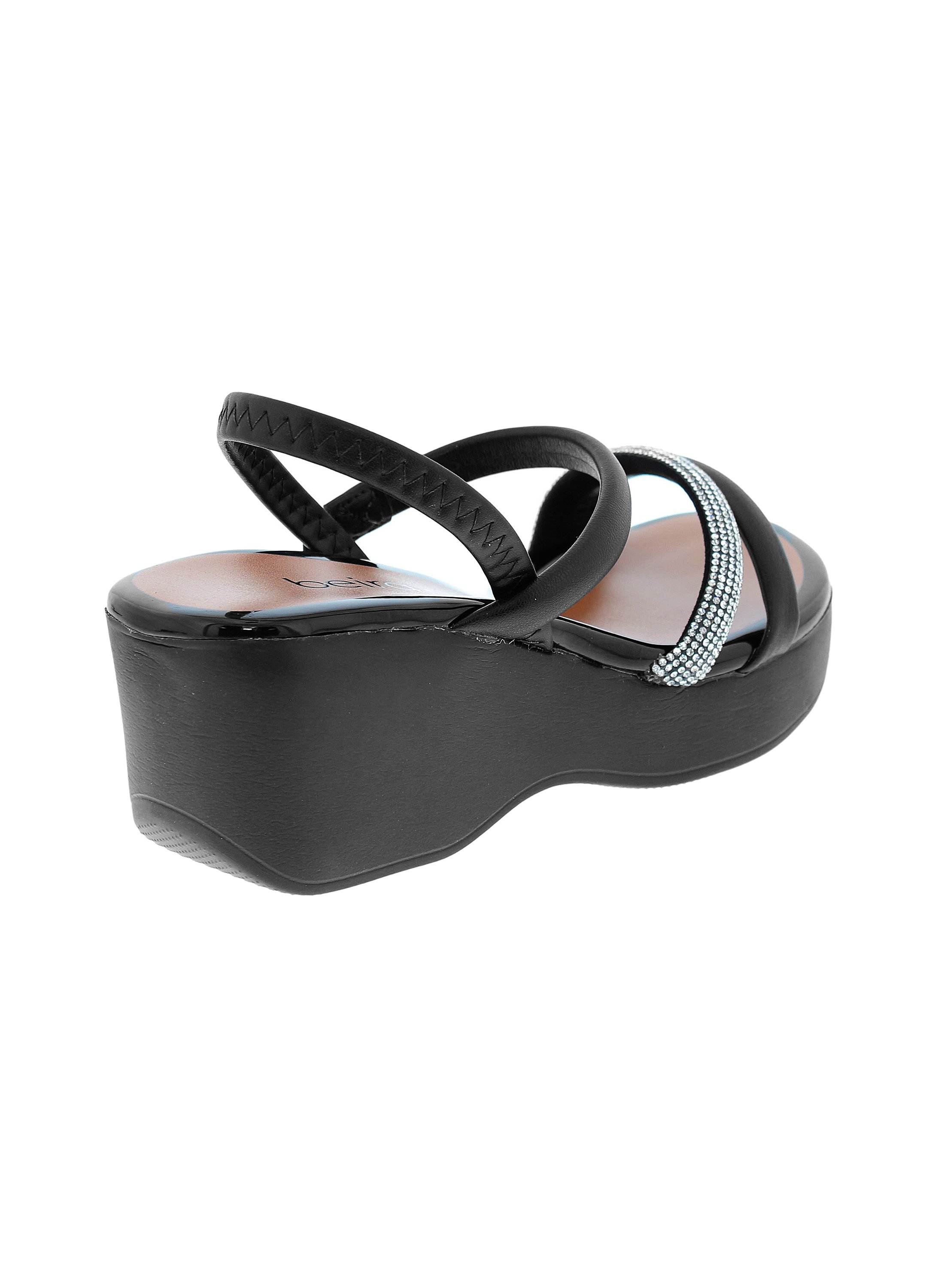 Black Wedge Sandals with Rhinestone Embellishment
