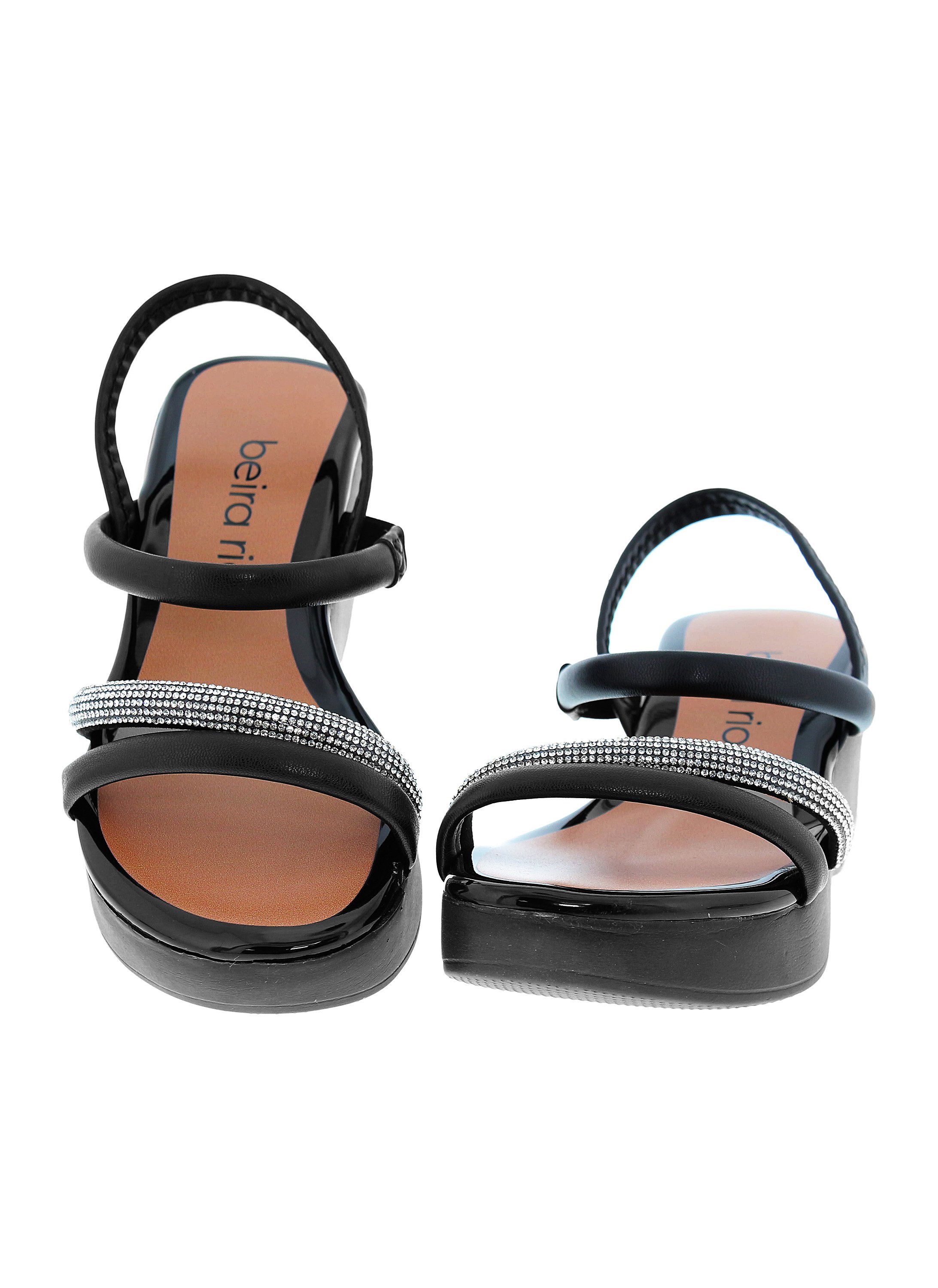 Black Wedge Sandals with Rhinestone Embellishment
