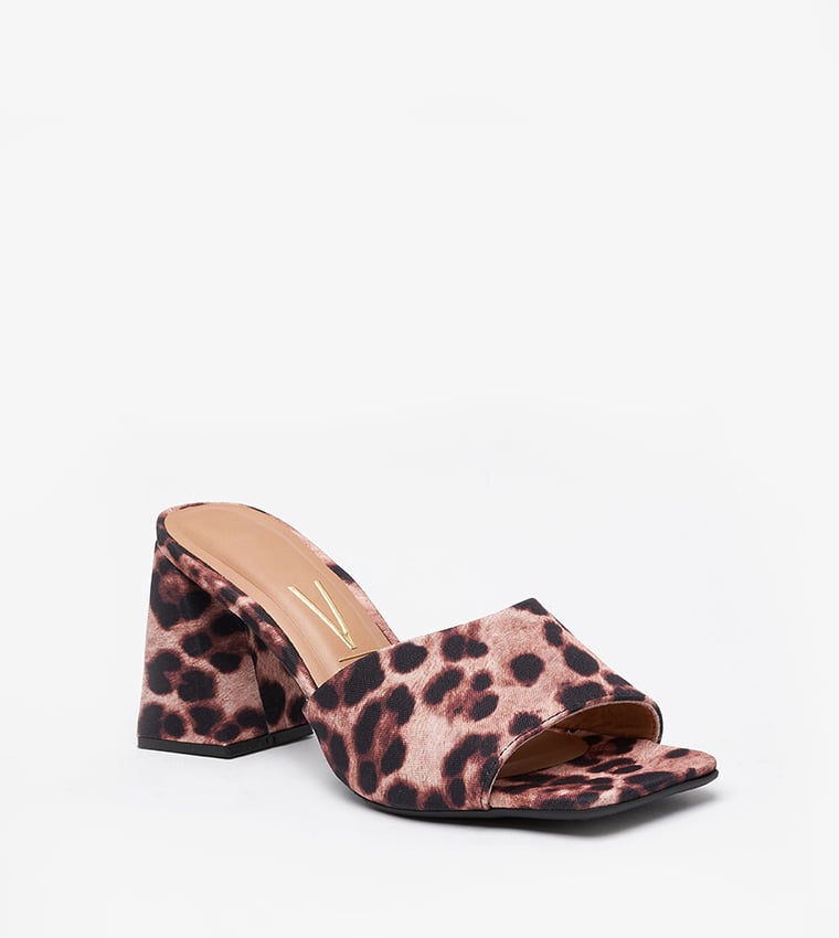 Beige Leopard Print Block Heel Sandals