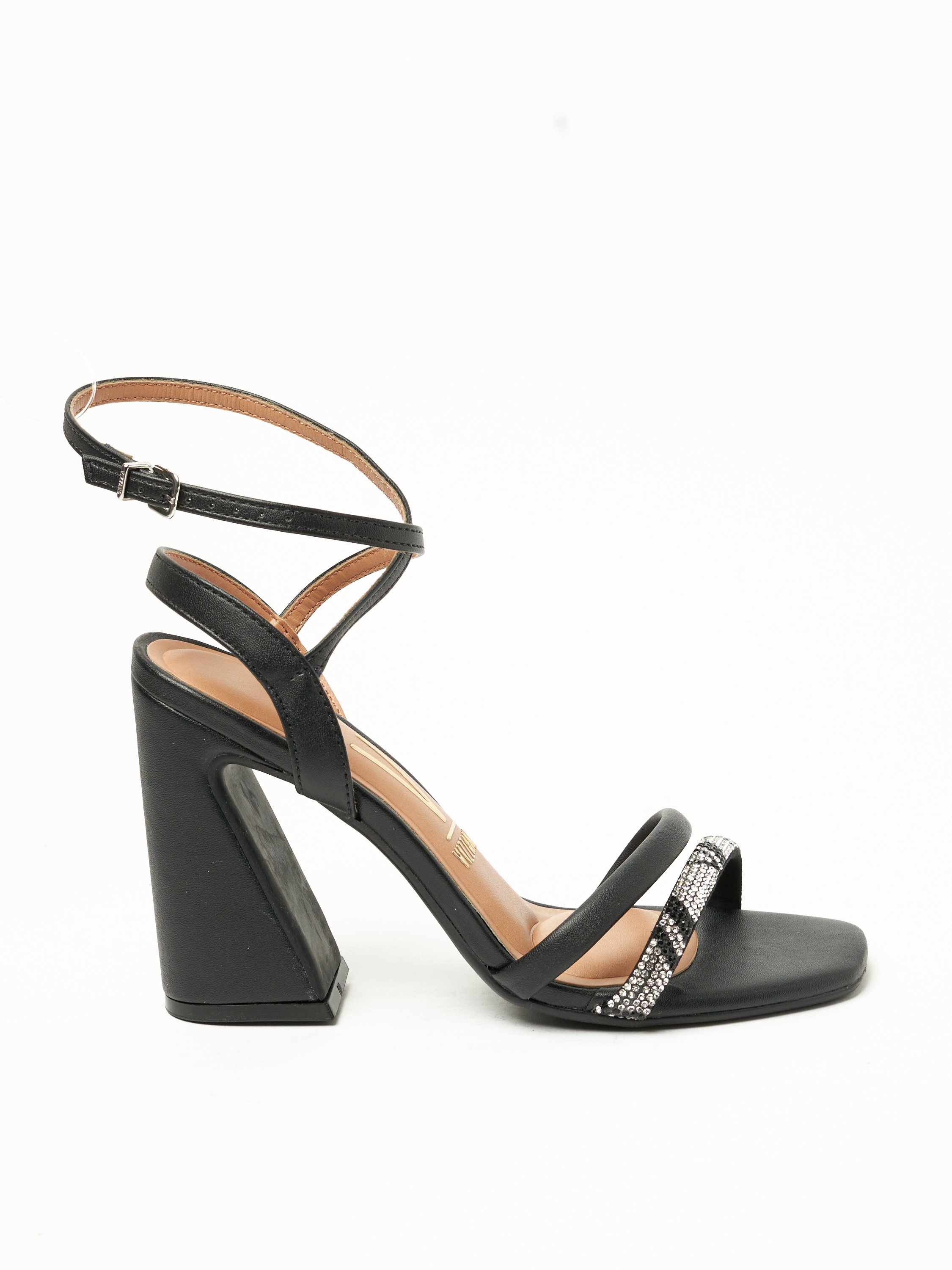 Black High Heel Sandals with Ankle Strap