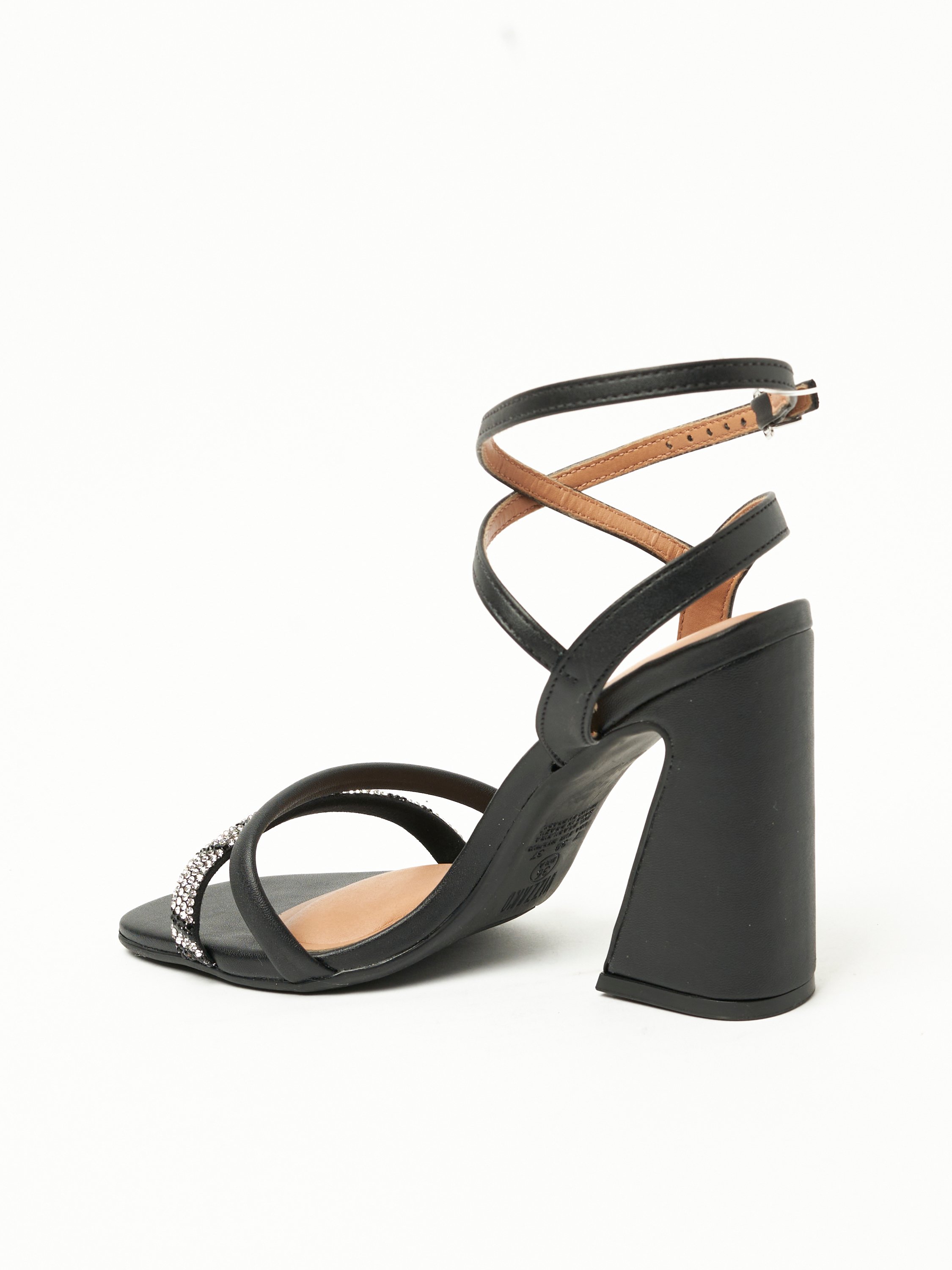 Black High Heel Sandals with Ankle Strap