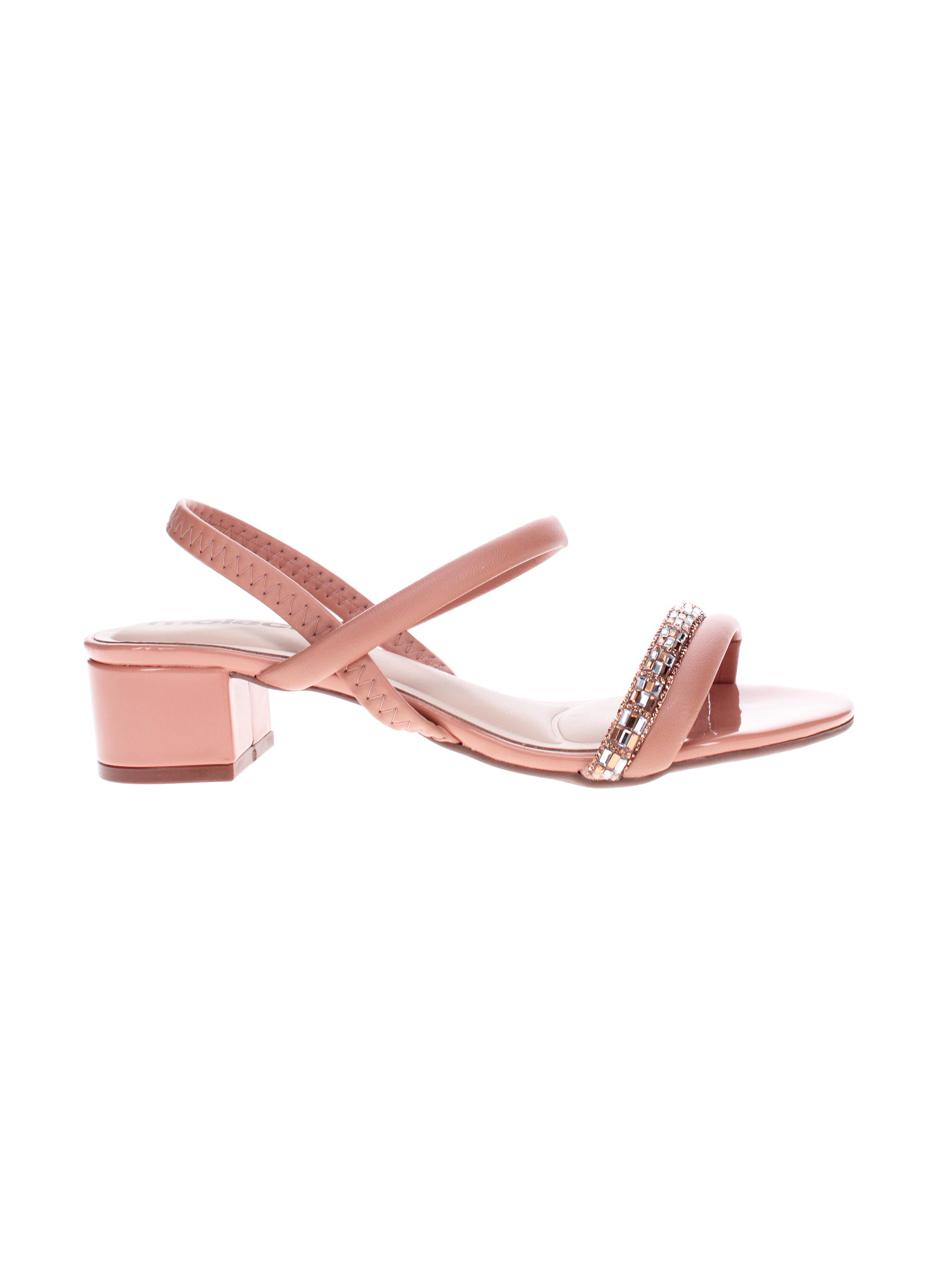 Nude Low Heel Slip-On Sandals with Embellished Strap