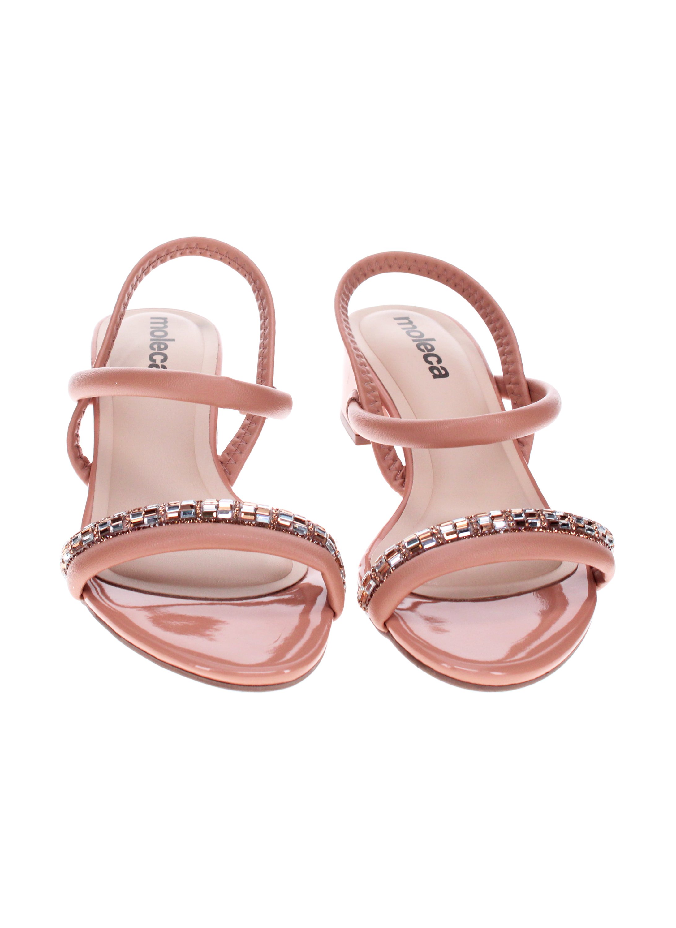 Nude Low Heel Slip-On Sandals with Embellished Strap