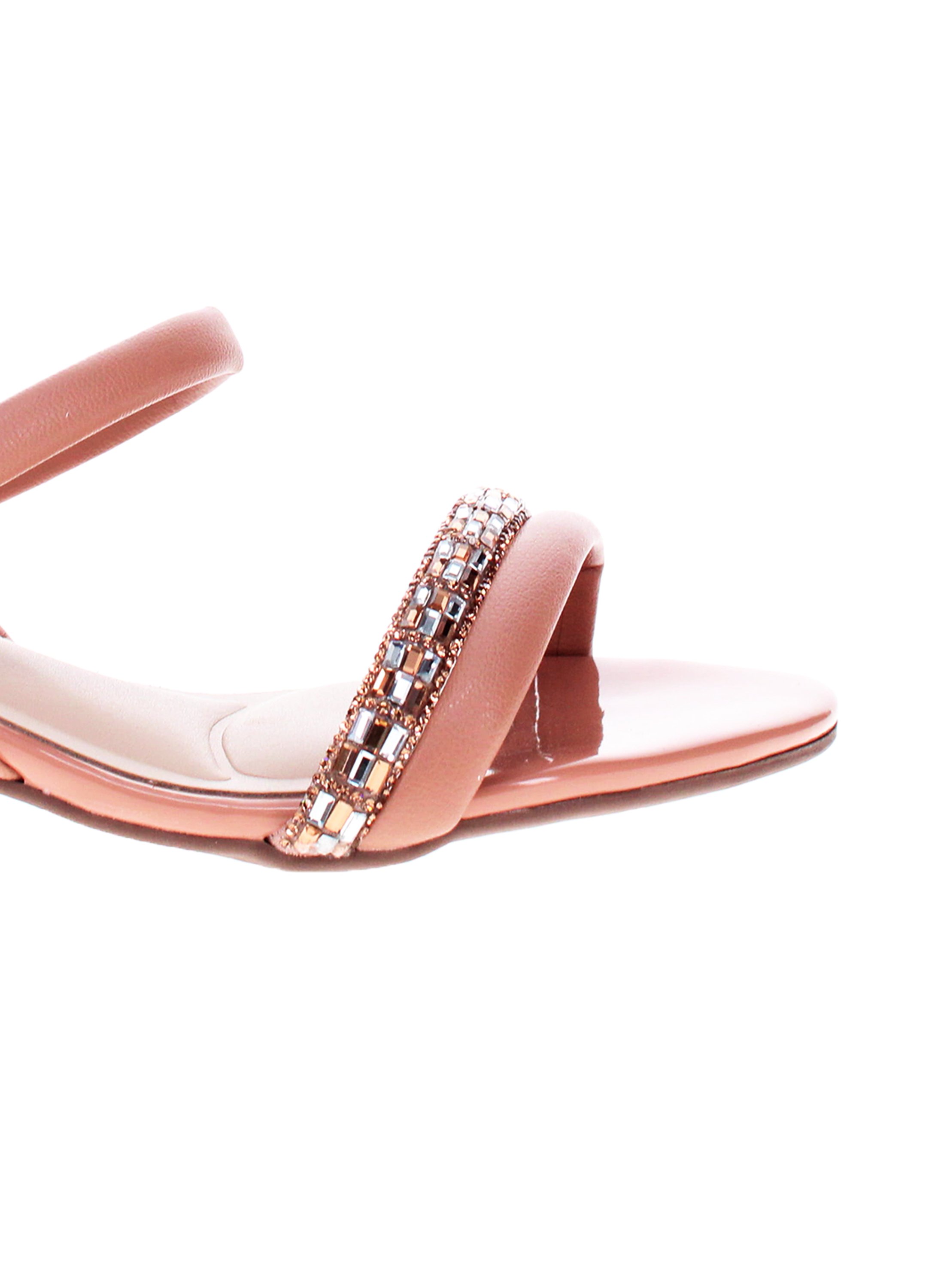 Nude Low Heel Slip-On Sandals with Embellished Strap
