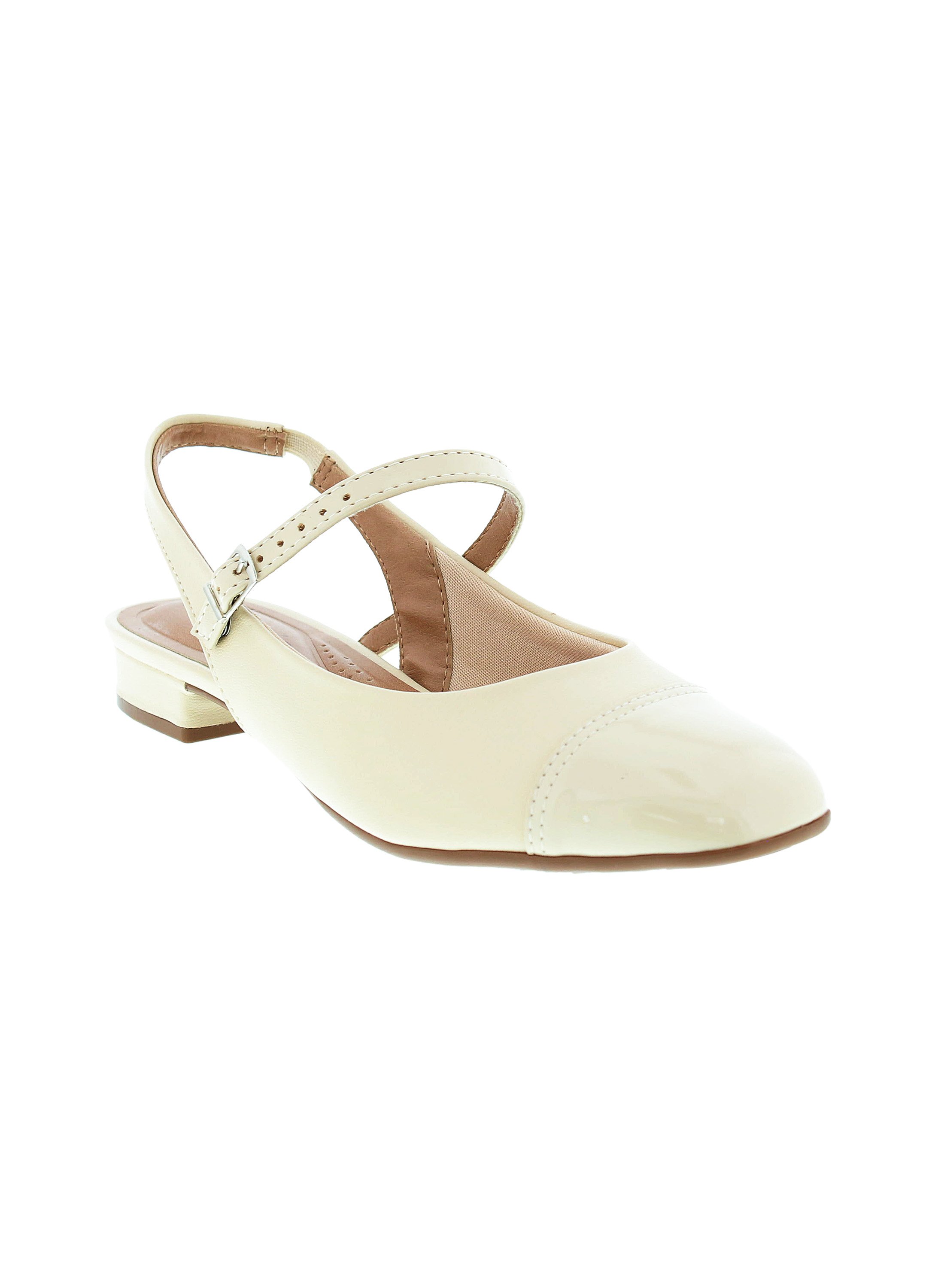 Beige Block Heel Slingback Shoes