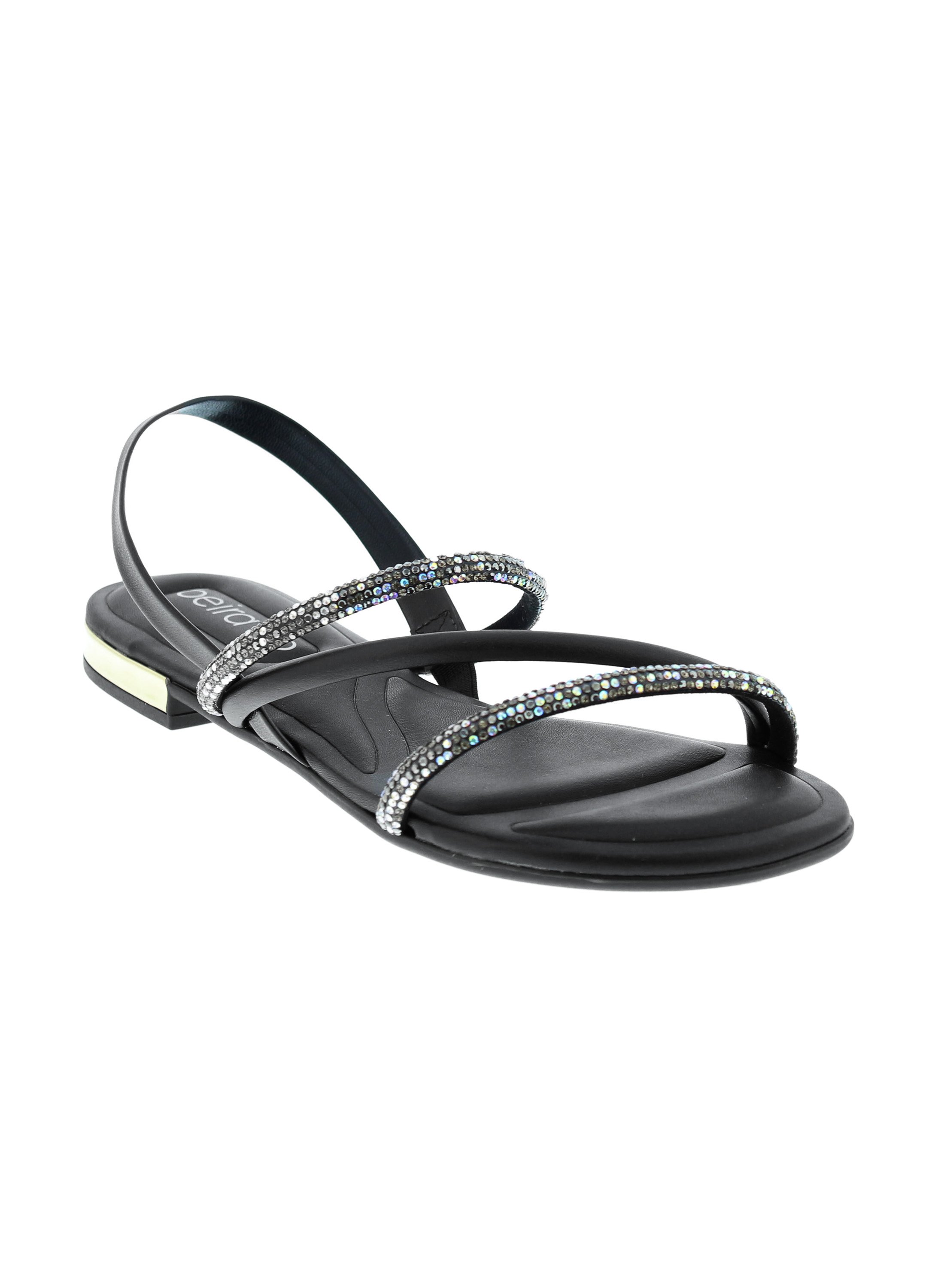 Black Low Heel Sandals with Embellished Straps
