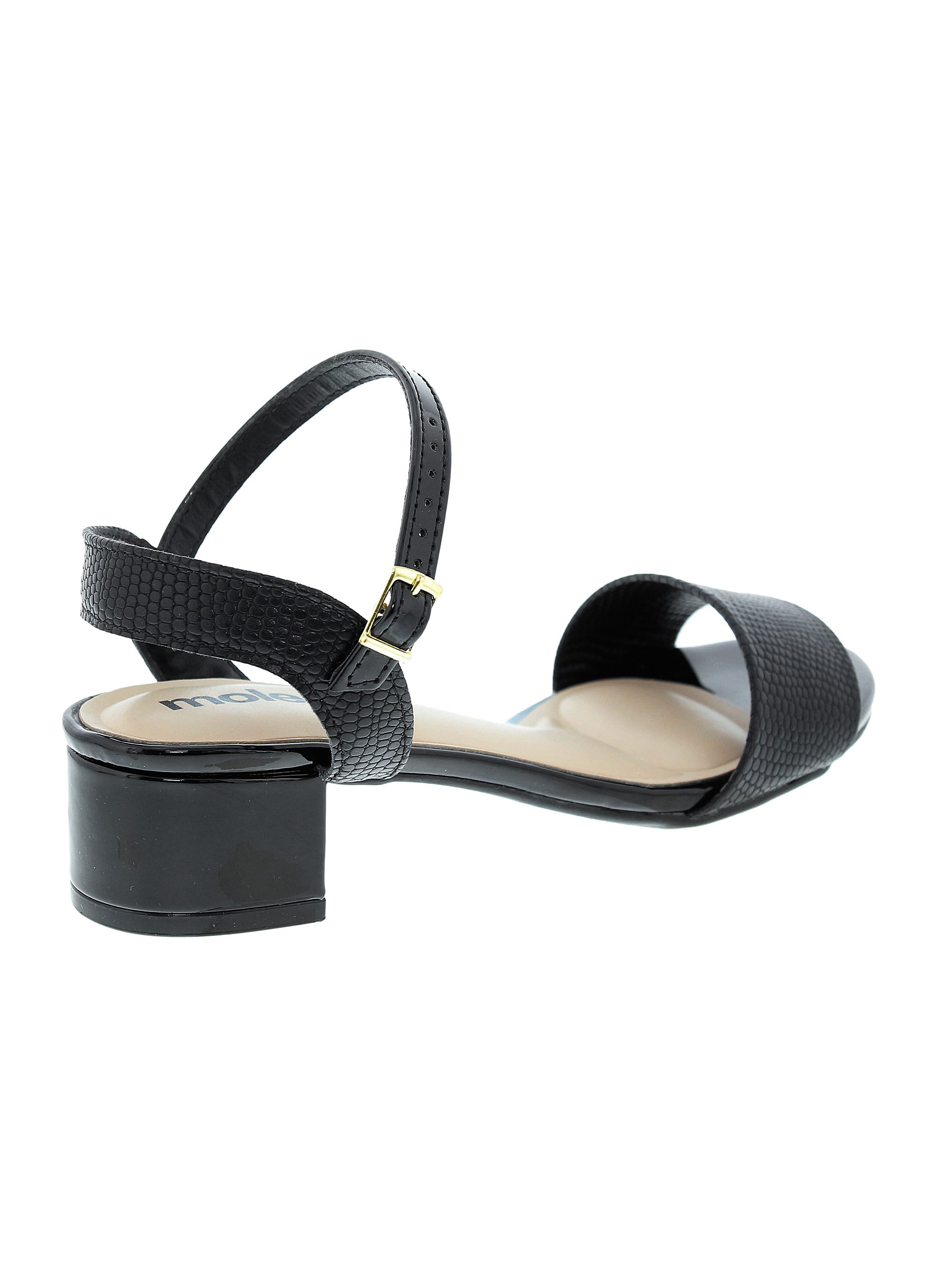 Black Low Heel Sandals with Ankle Strap