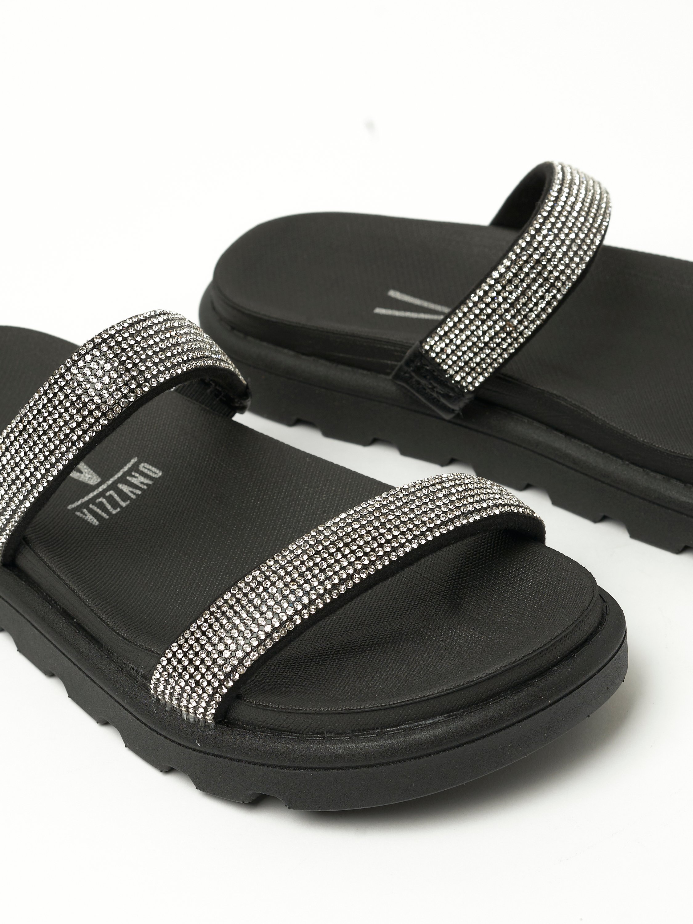 Black Embellished Comfort Sandals