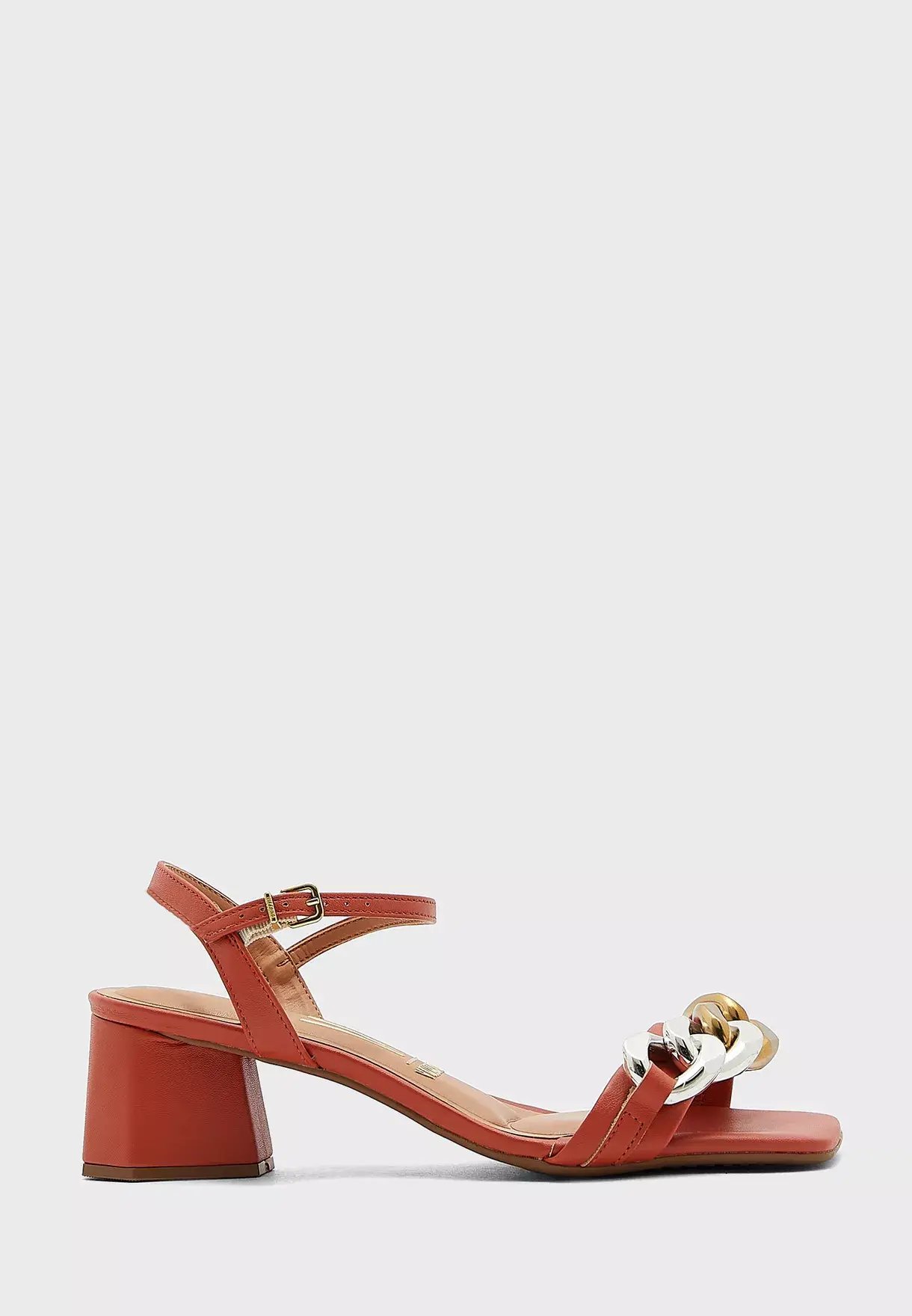 Rust Mid Heel Sandals with Chain Detail for Women