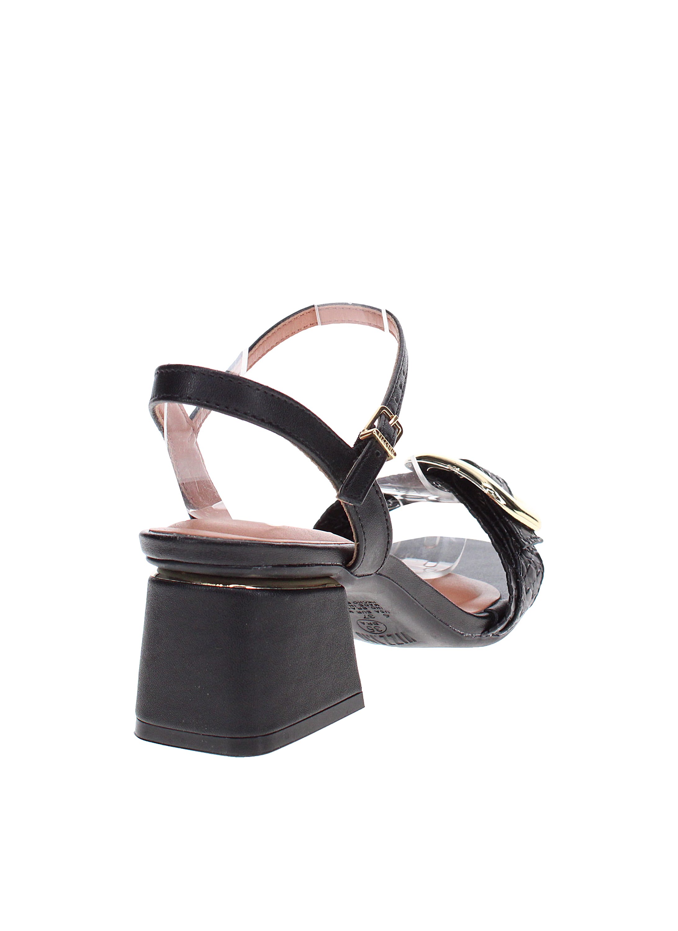 Black Croc-Embossed Mid Heel Slingback Sandals