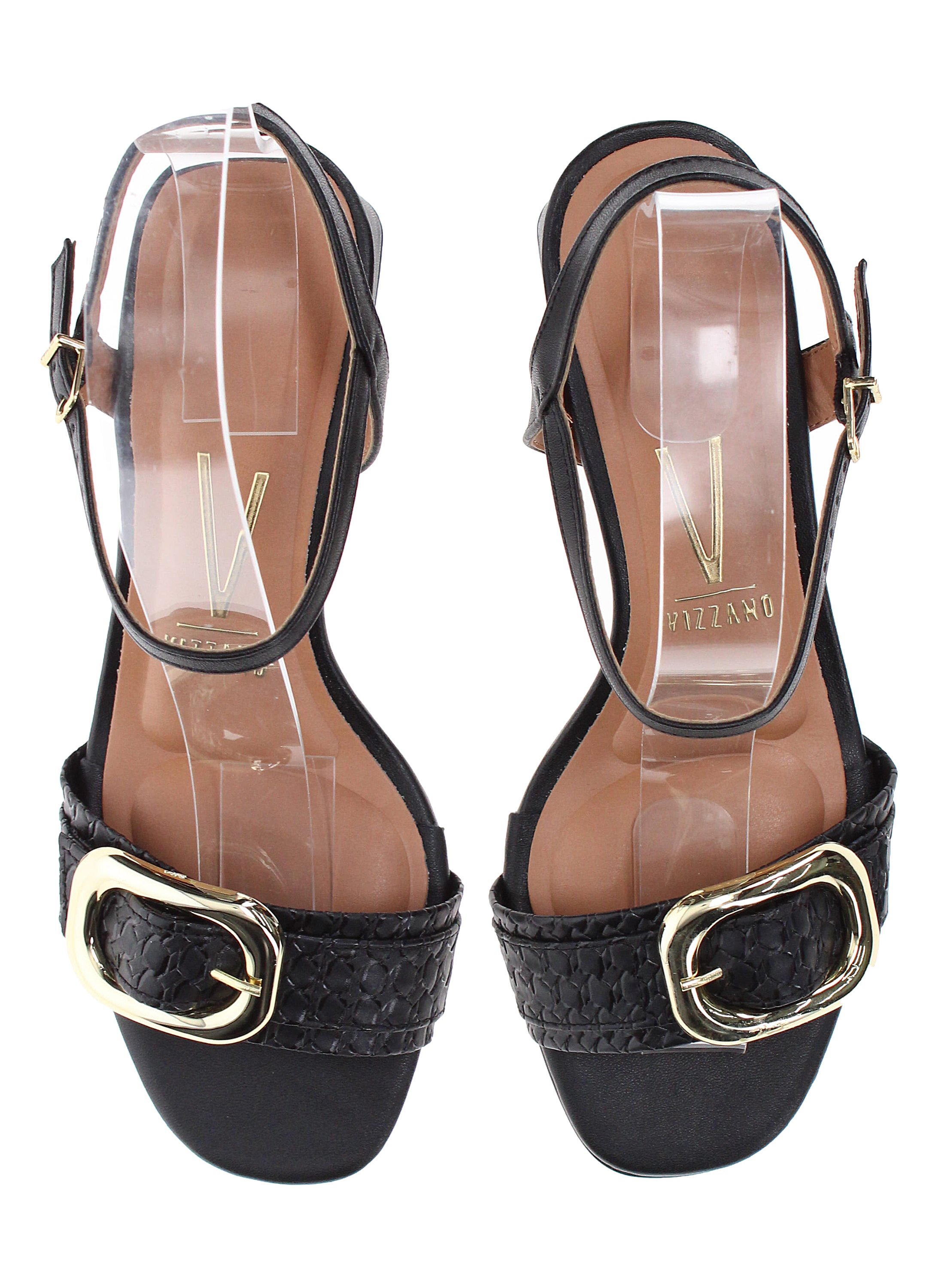 Black Croc-Embossed Mid Heel Slingback Sandals