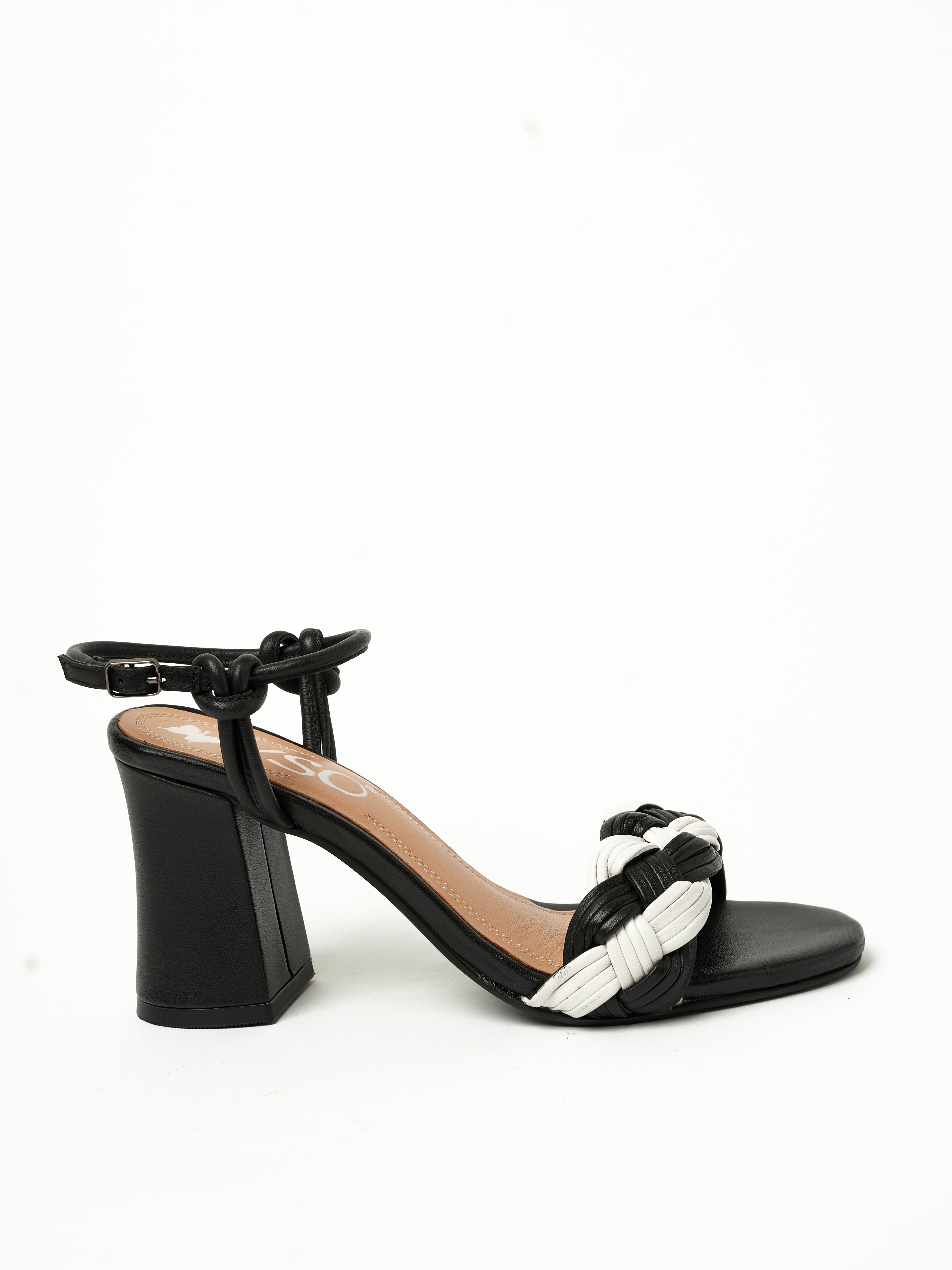 Black and White Braided High Heel Sandals