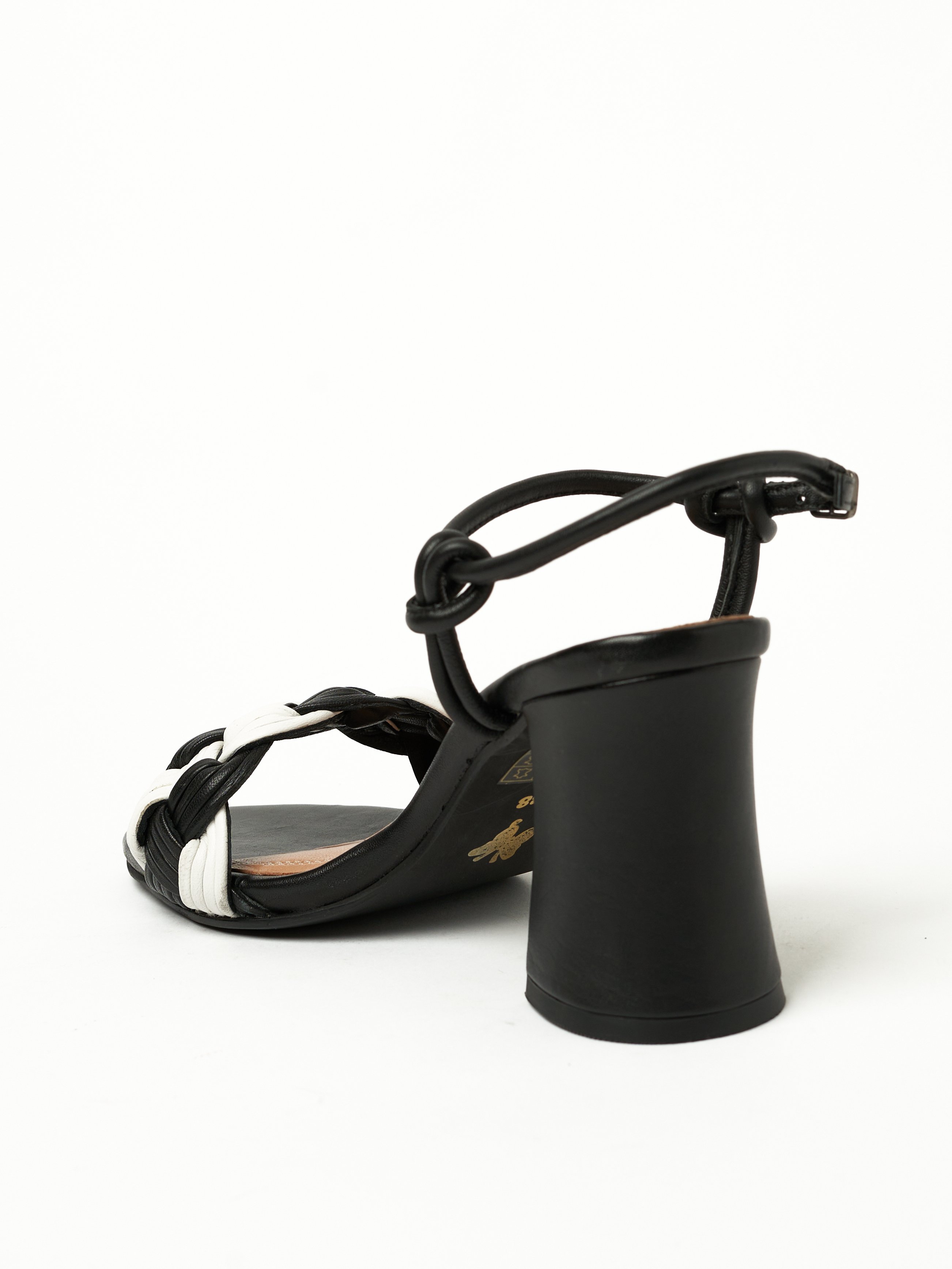 Black and White Braided High Heel Sandals
