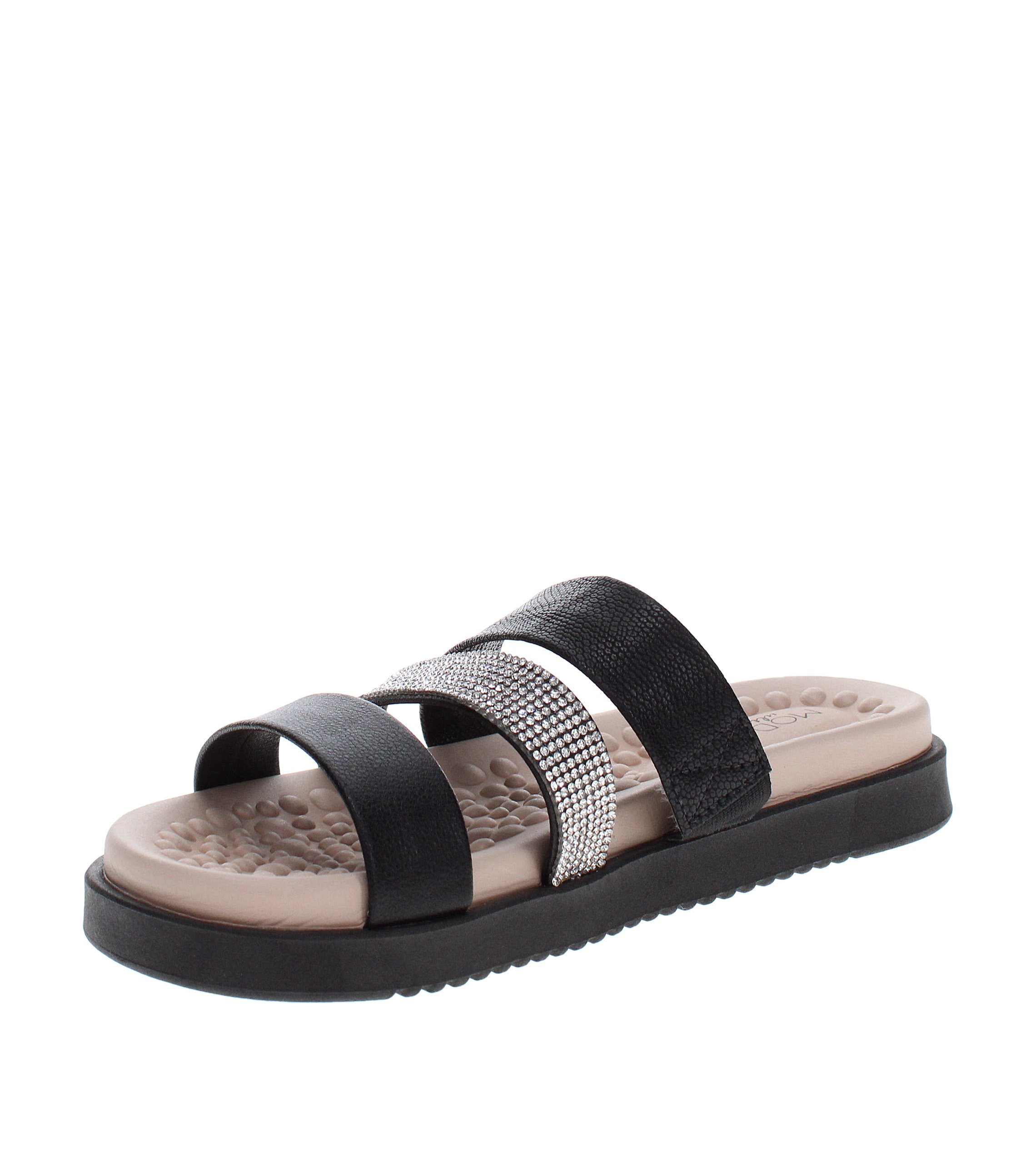 Black Embellished Flat Slides