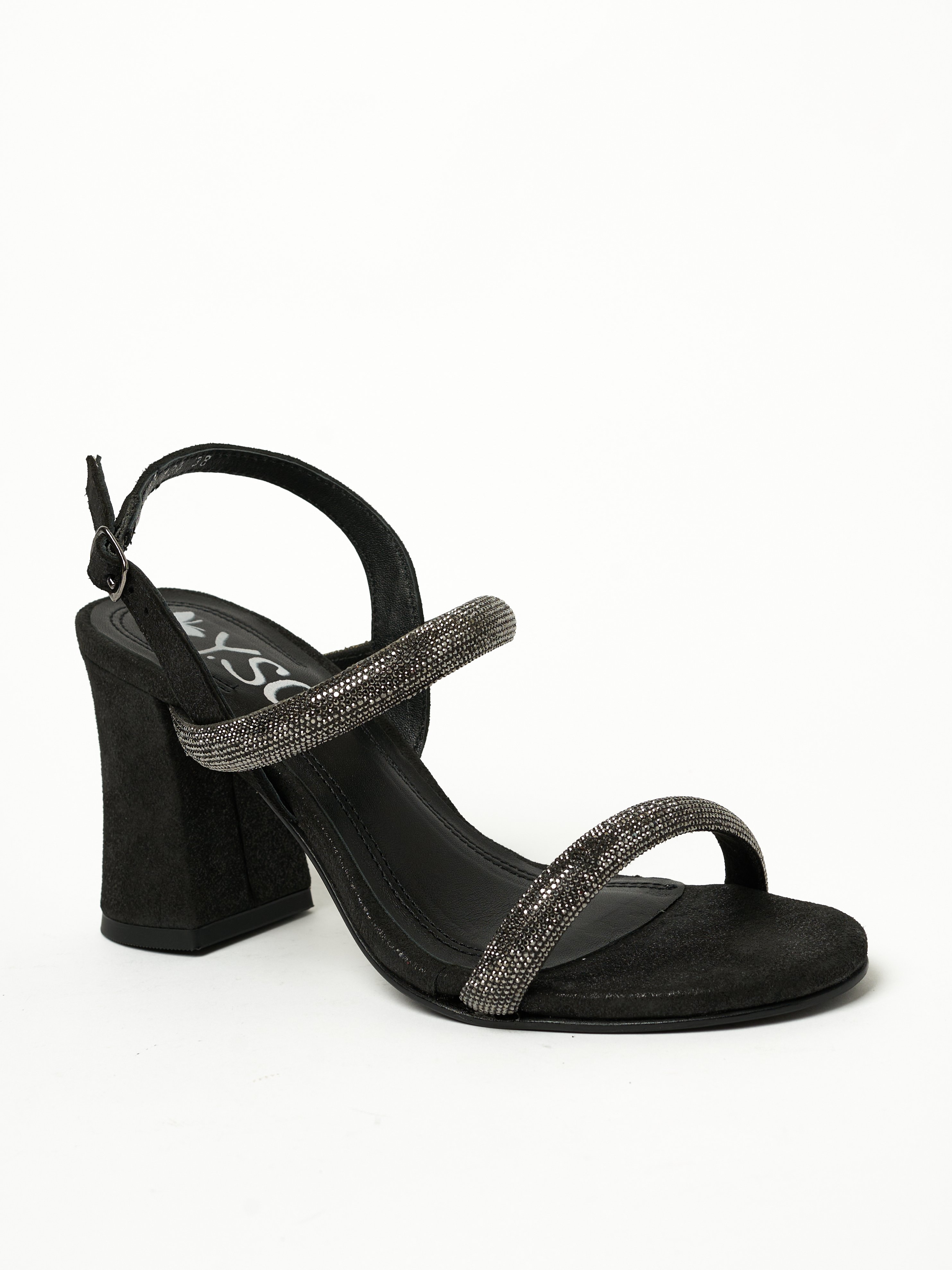 Black Embellished High-Heel Sandals