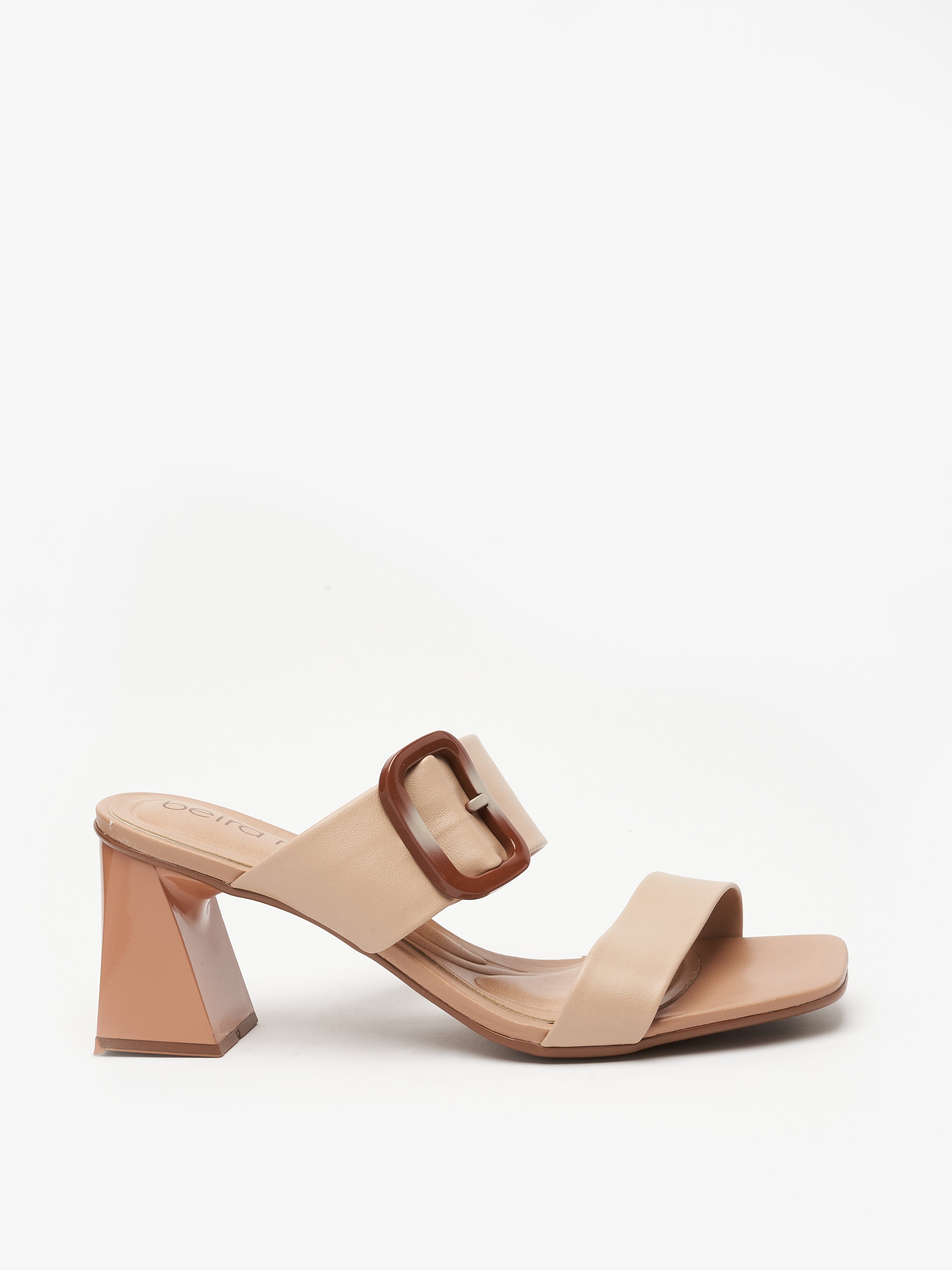 Beige Block Heel Sandals with Buckle Detail