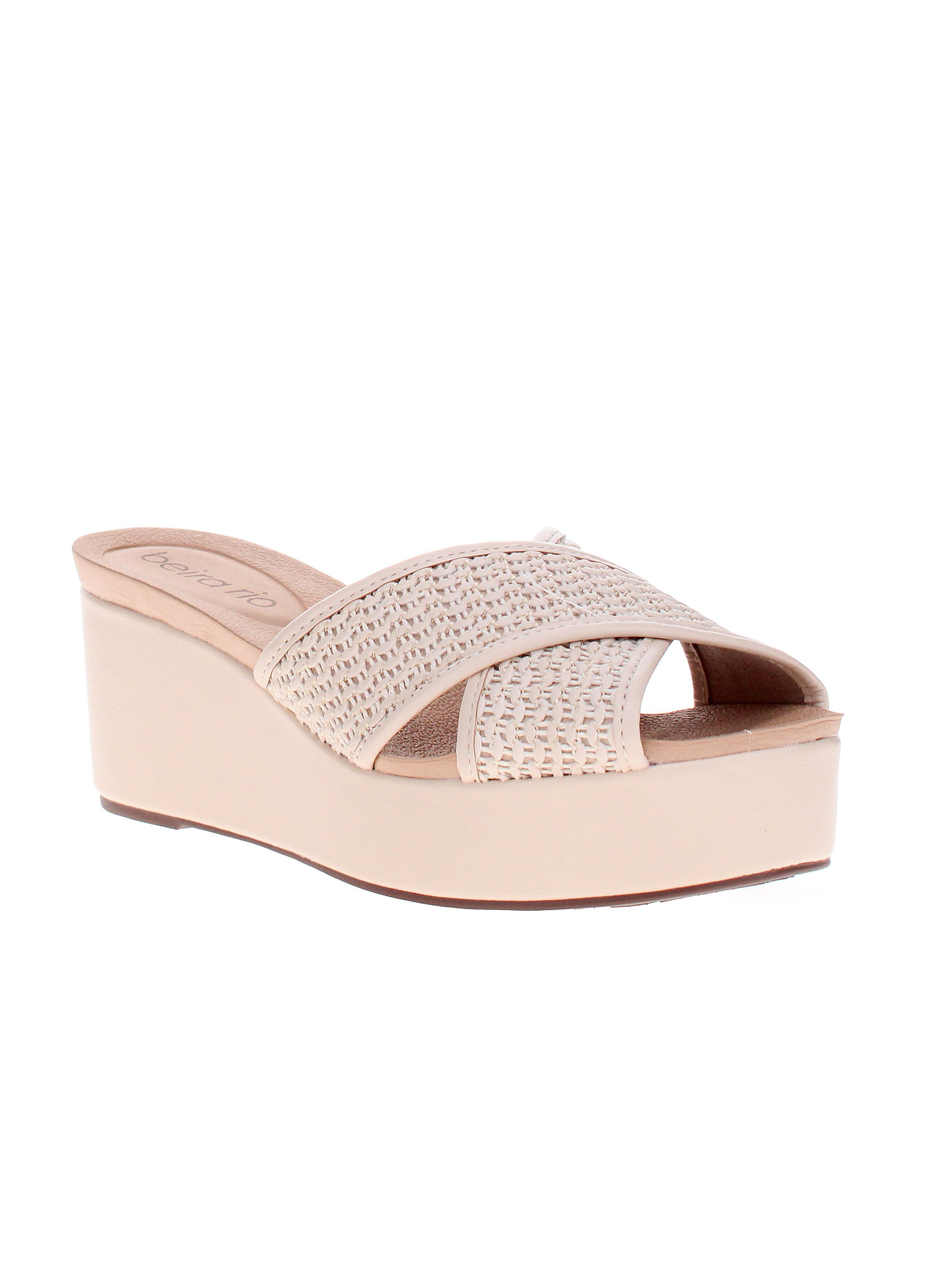 Cream Cross Strap Wedge Sandals