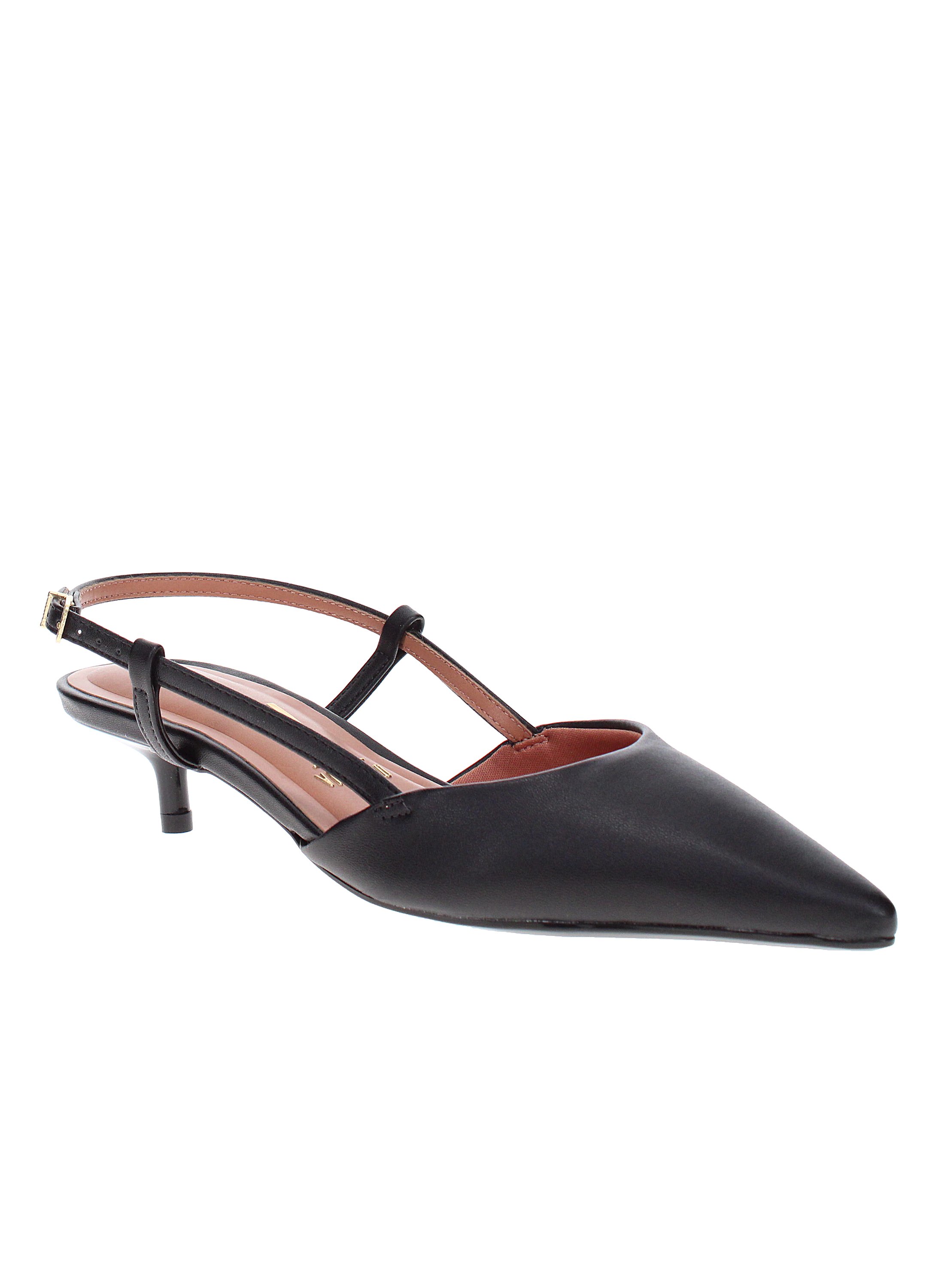 Black Pointed Toe Kitten Heel Slingback Sandals