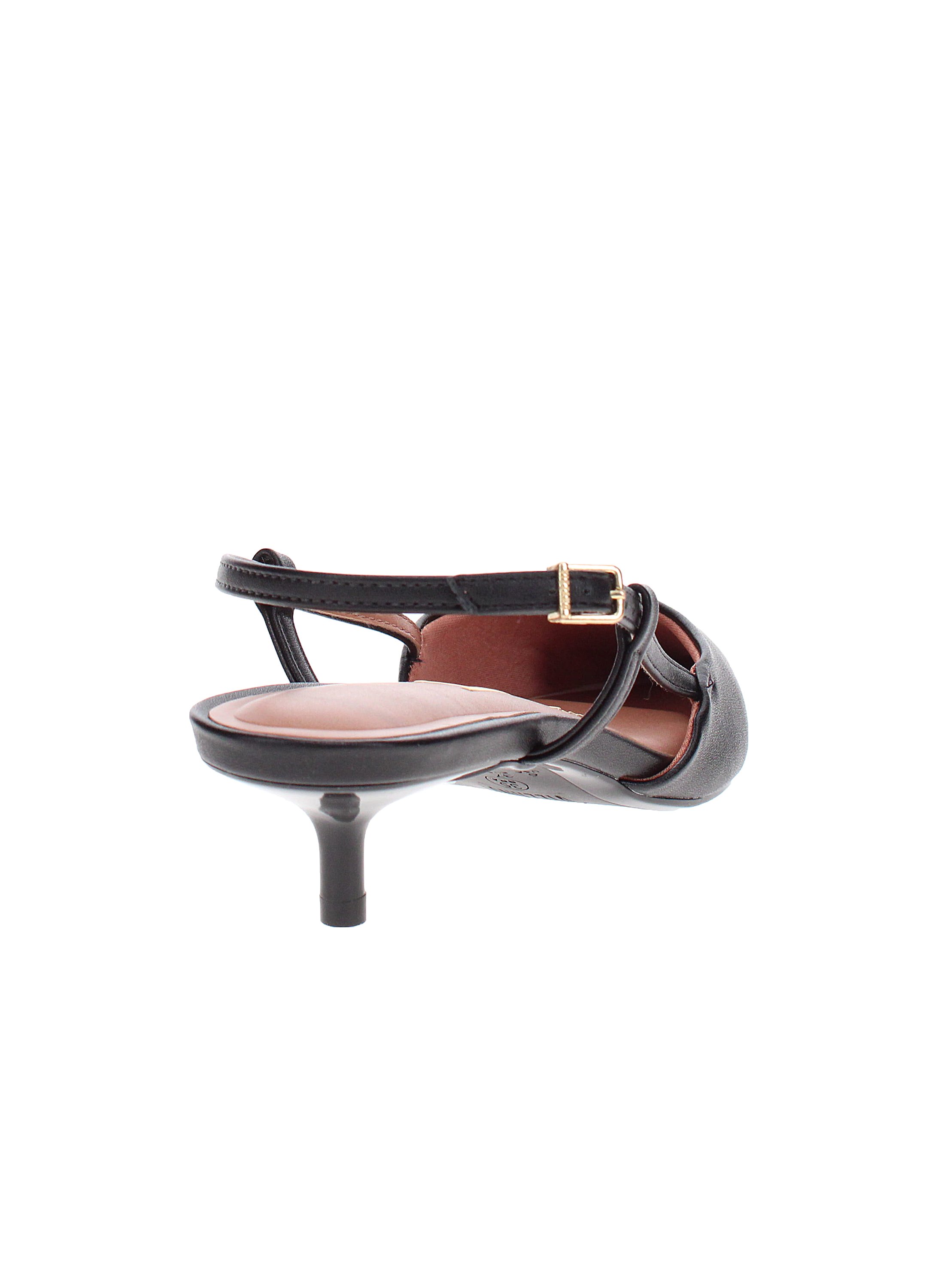 Black Pointed Toe Kitten Heel Slingback Sandals