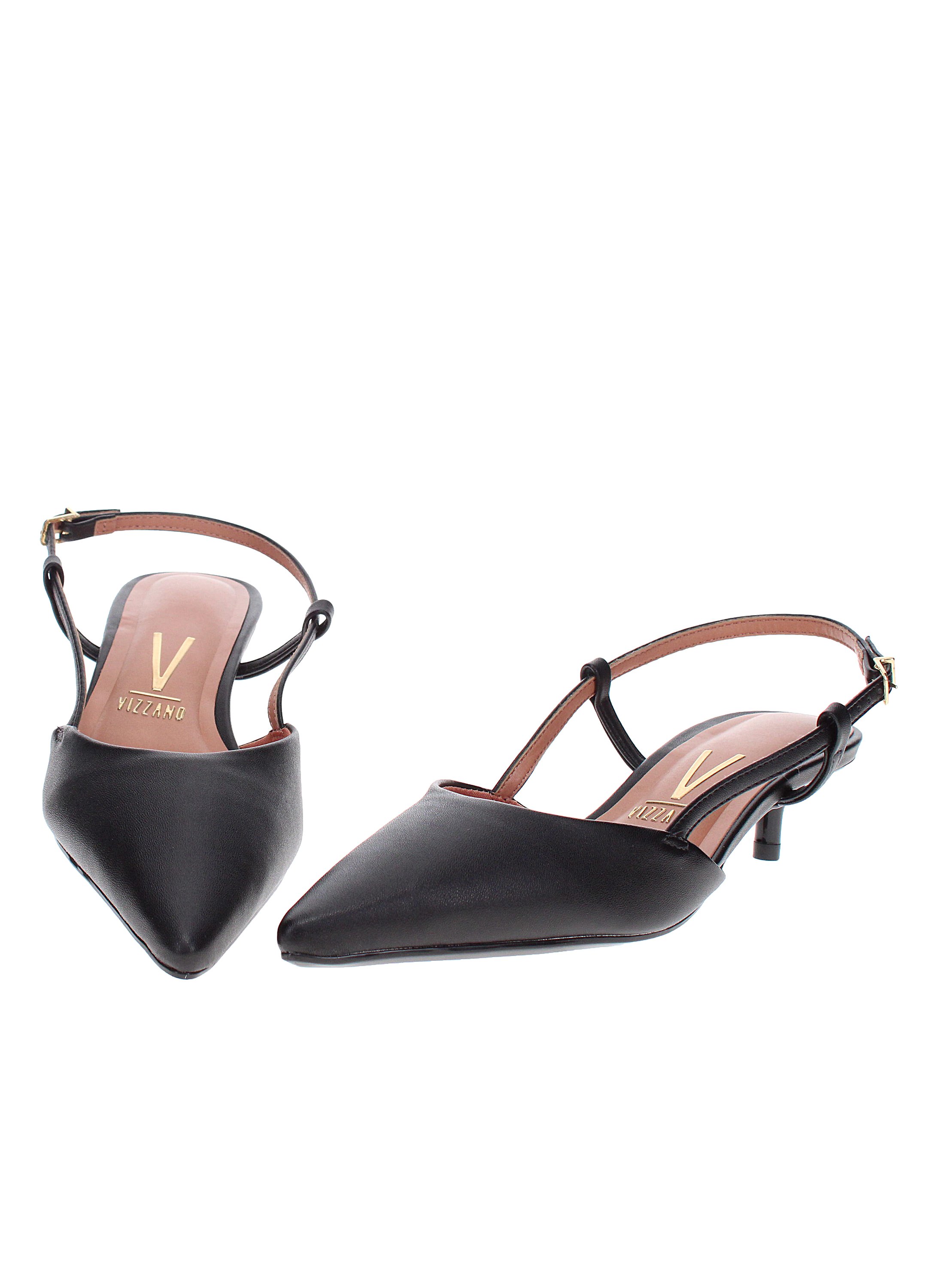 Black Pointed Toe Kitten Heel Slingback Sandals