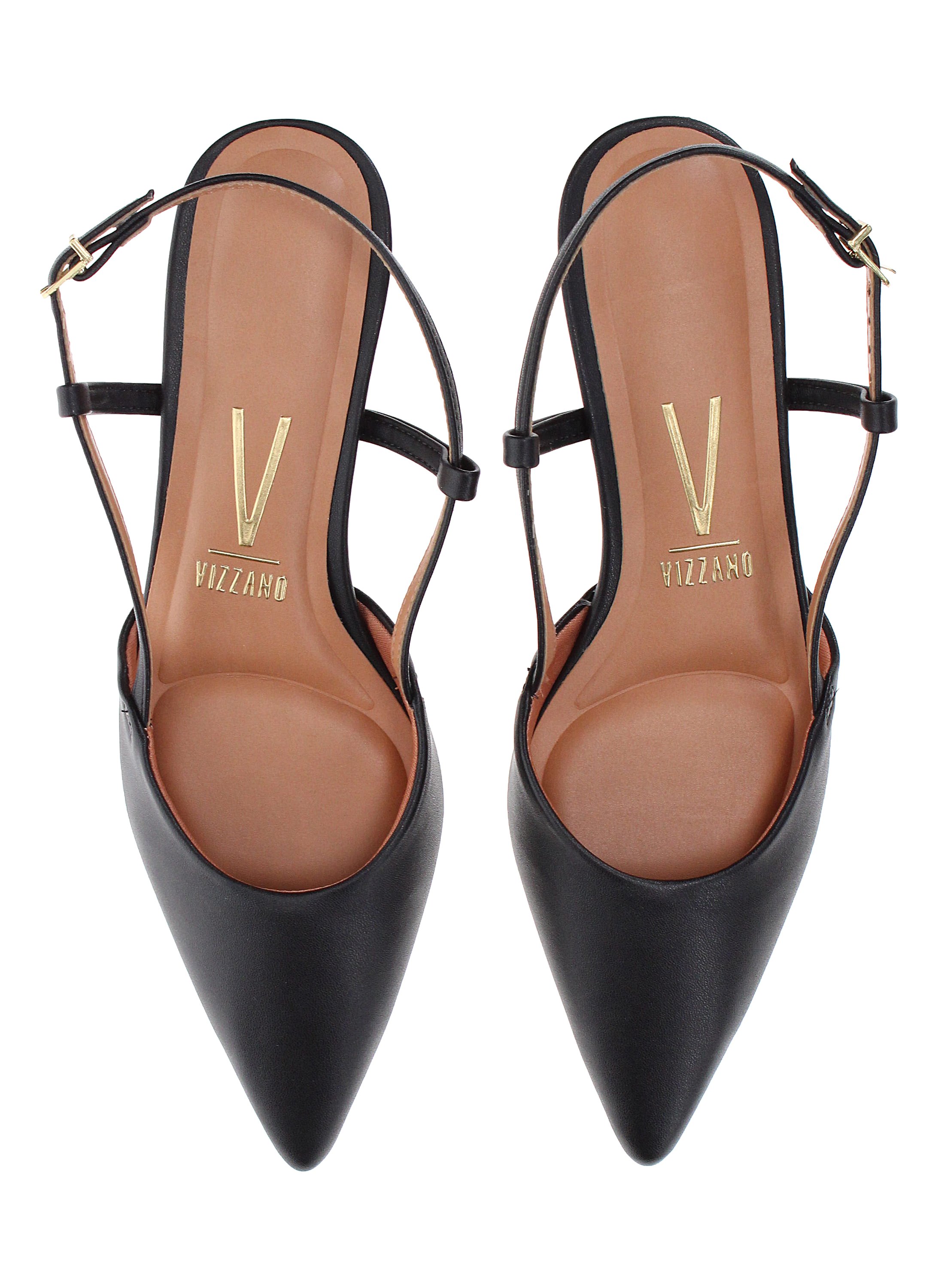 Black Pointed Toe Kitten Heel Slingback Sandals