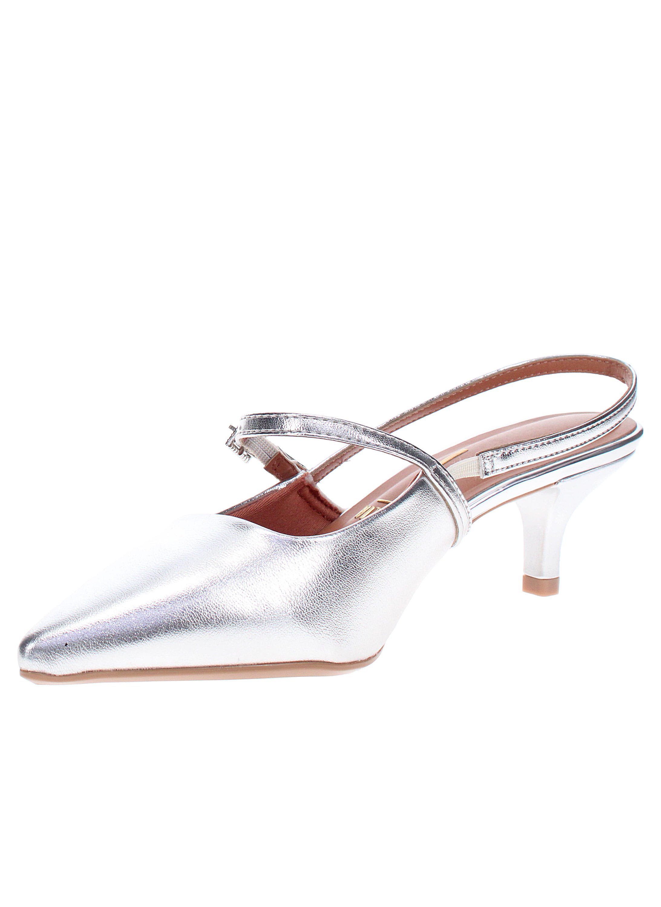 Silver Mid-Heel Slingback Pumps