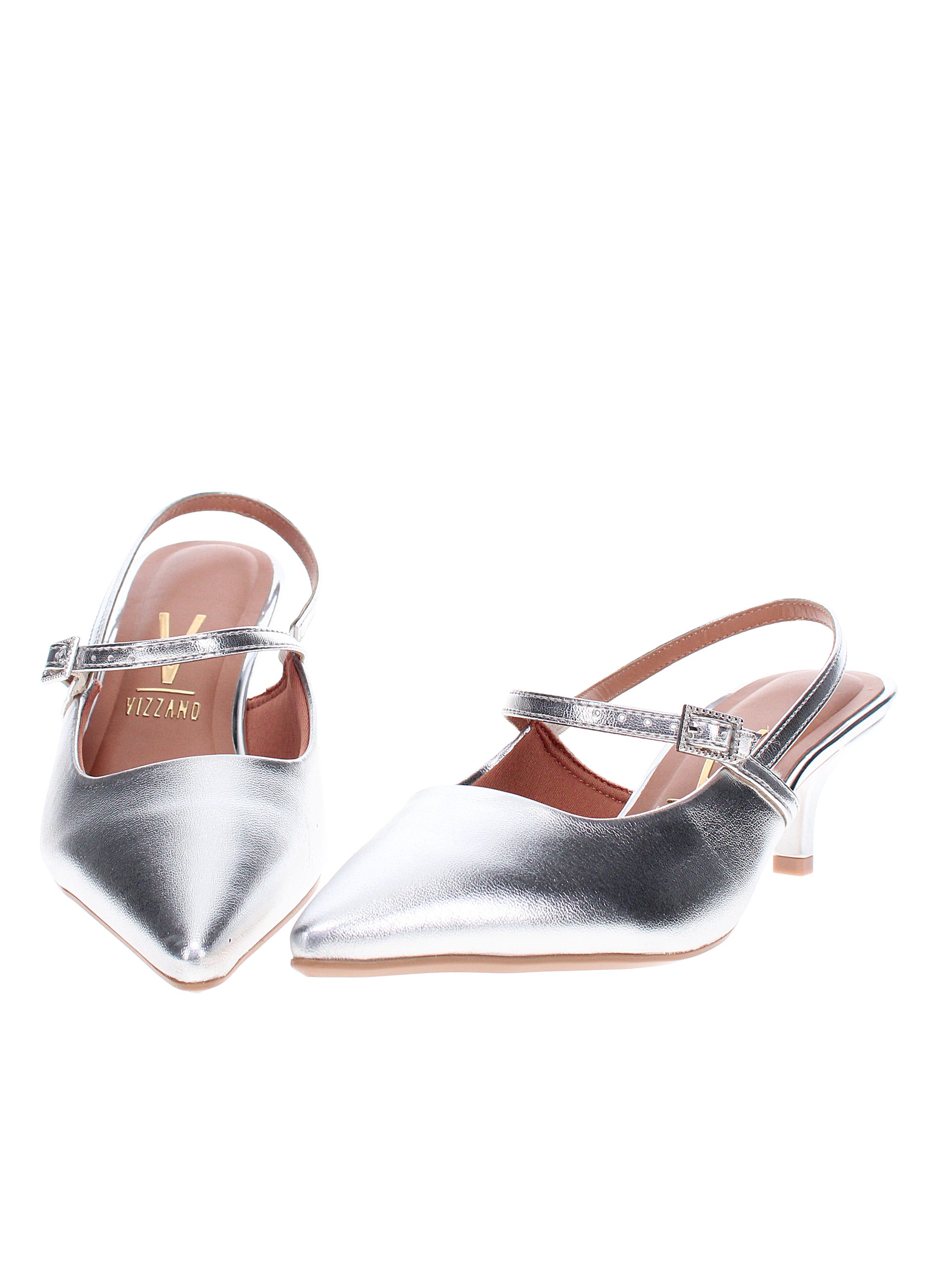 Silver Mid-Heel Slingback Pumps