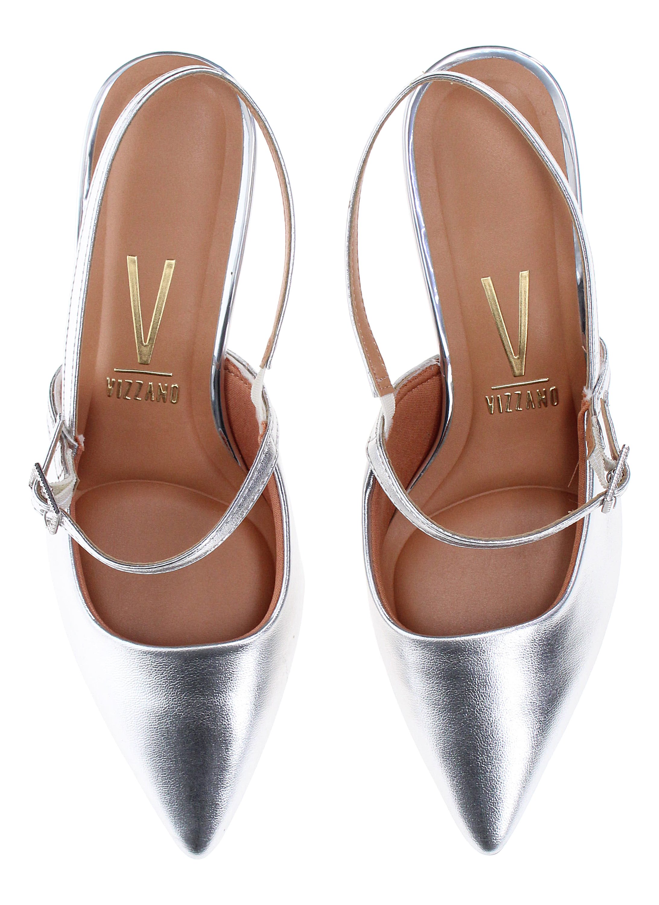 Silver Mid-Heel Slingback Pumps