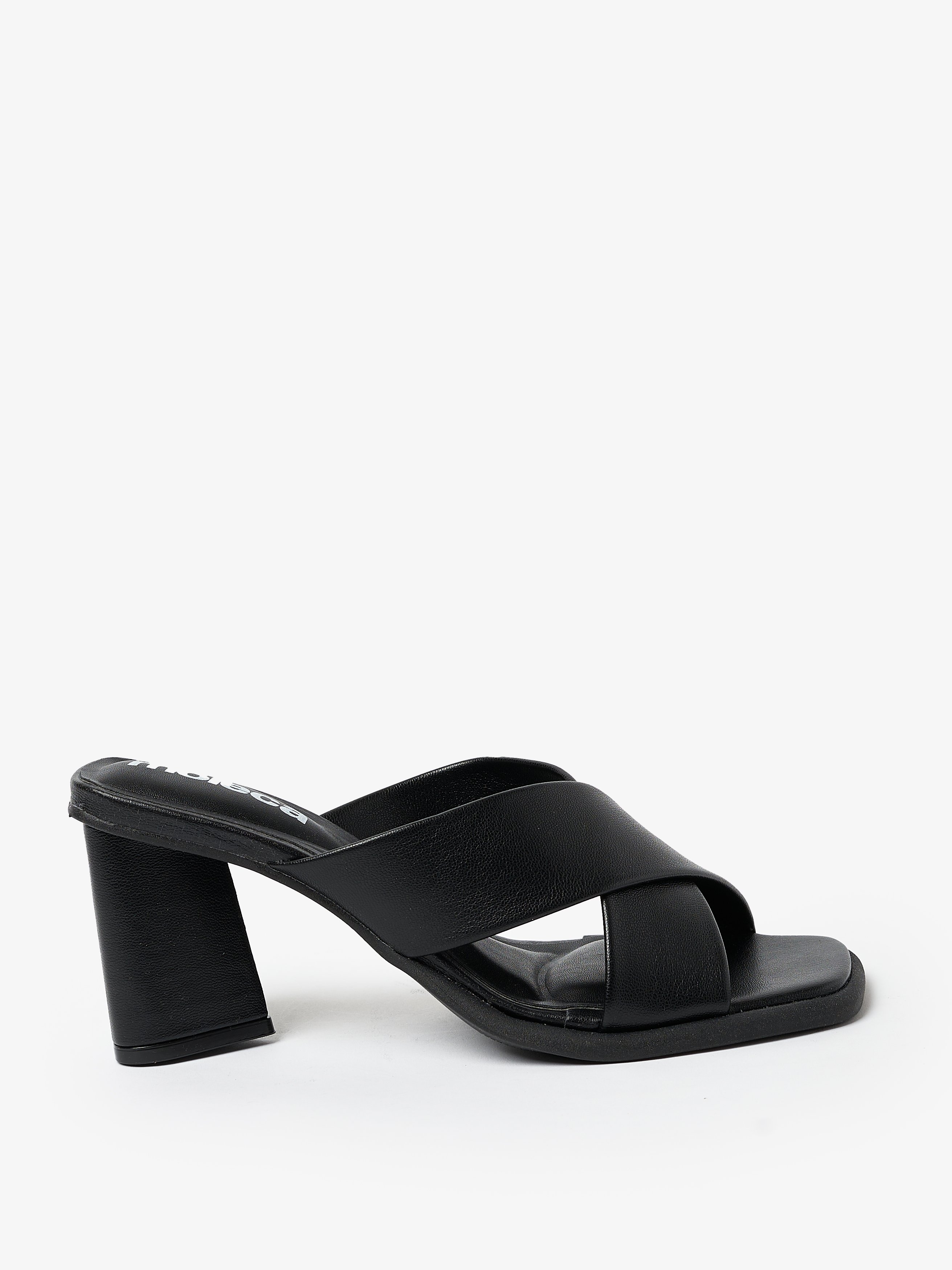 Black Cross Strap High Heel Sandals
