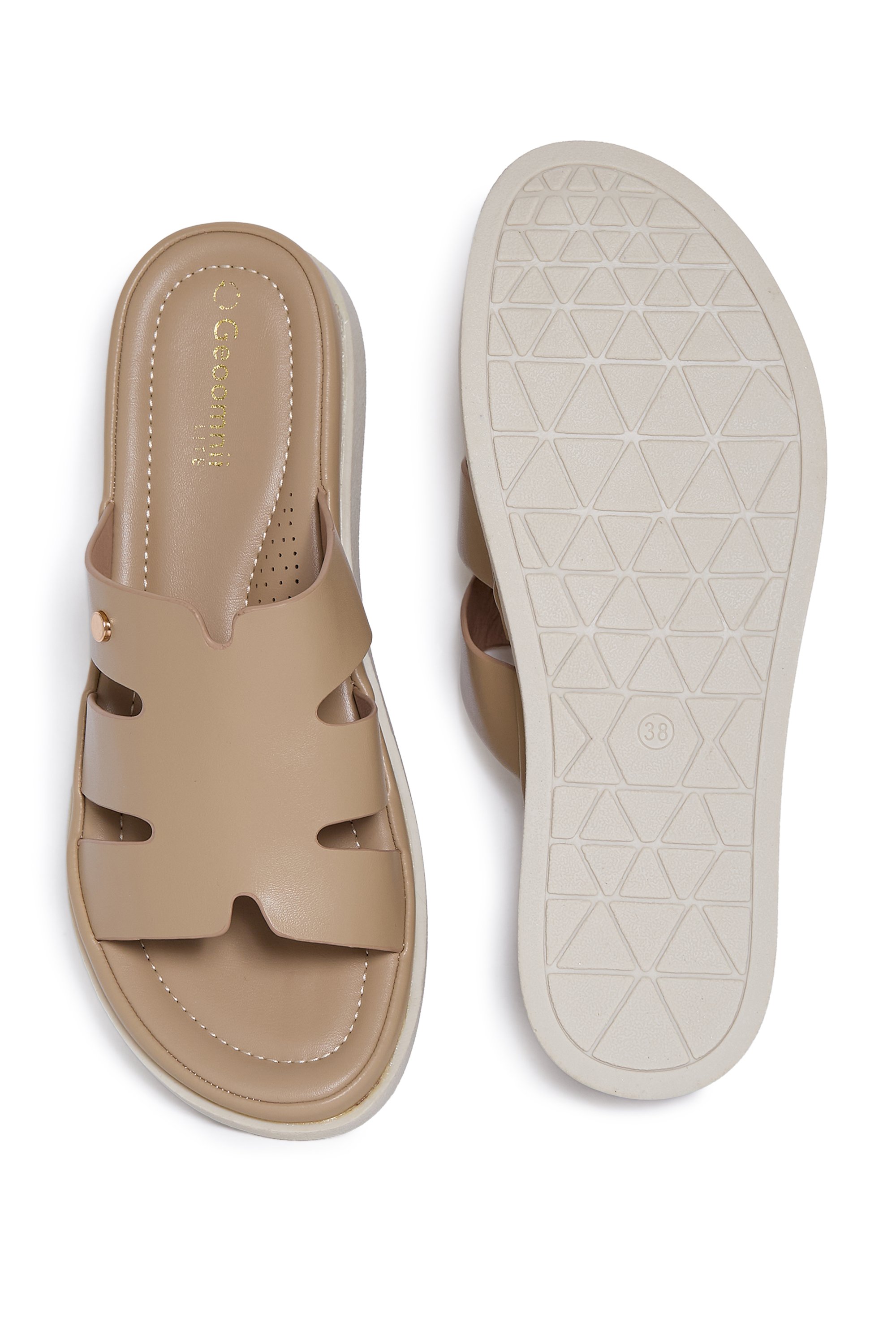 Beige Comfort Flat Slide Sandals