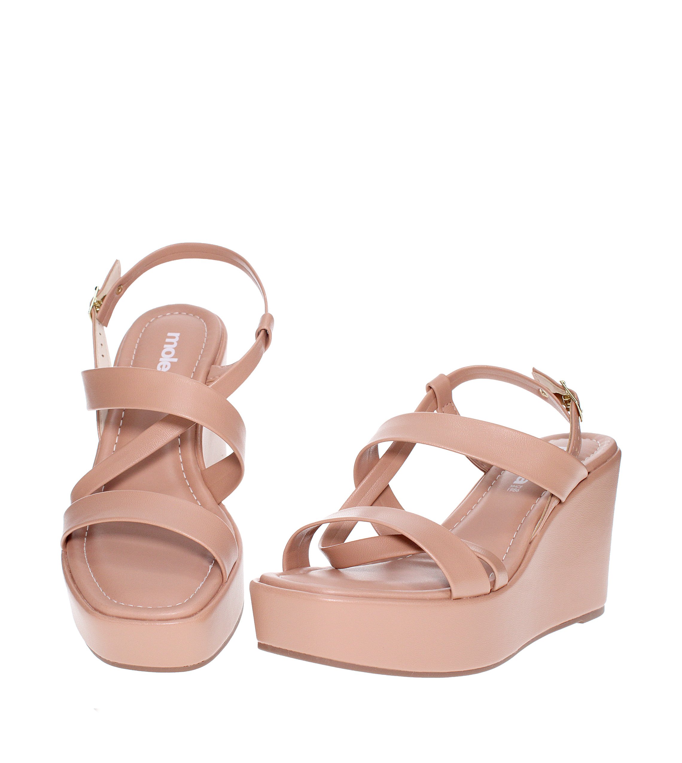Nude Wedge Sandals with Buckle Strap