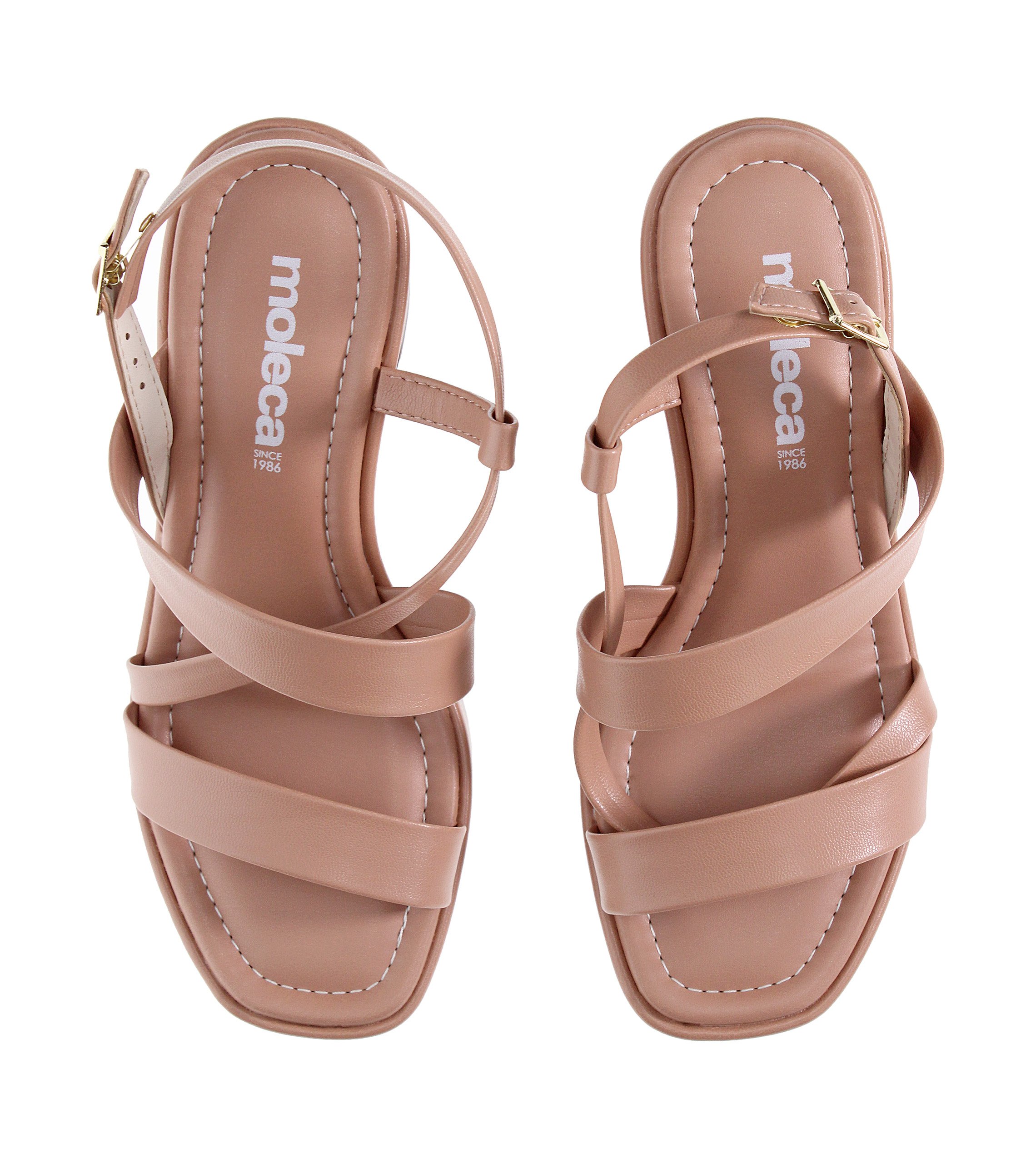Nude Wedge Sandals with Buckle Strap