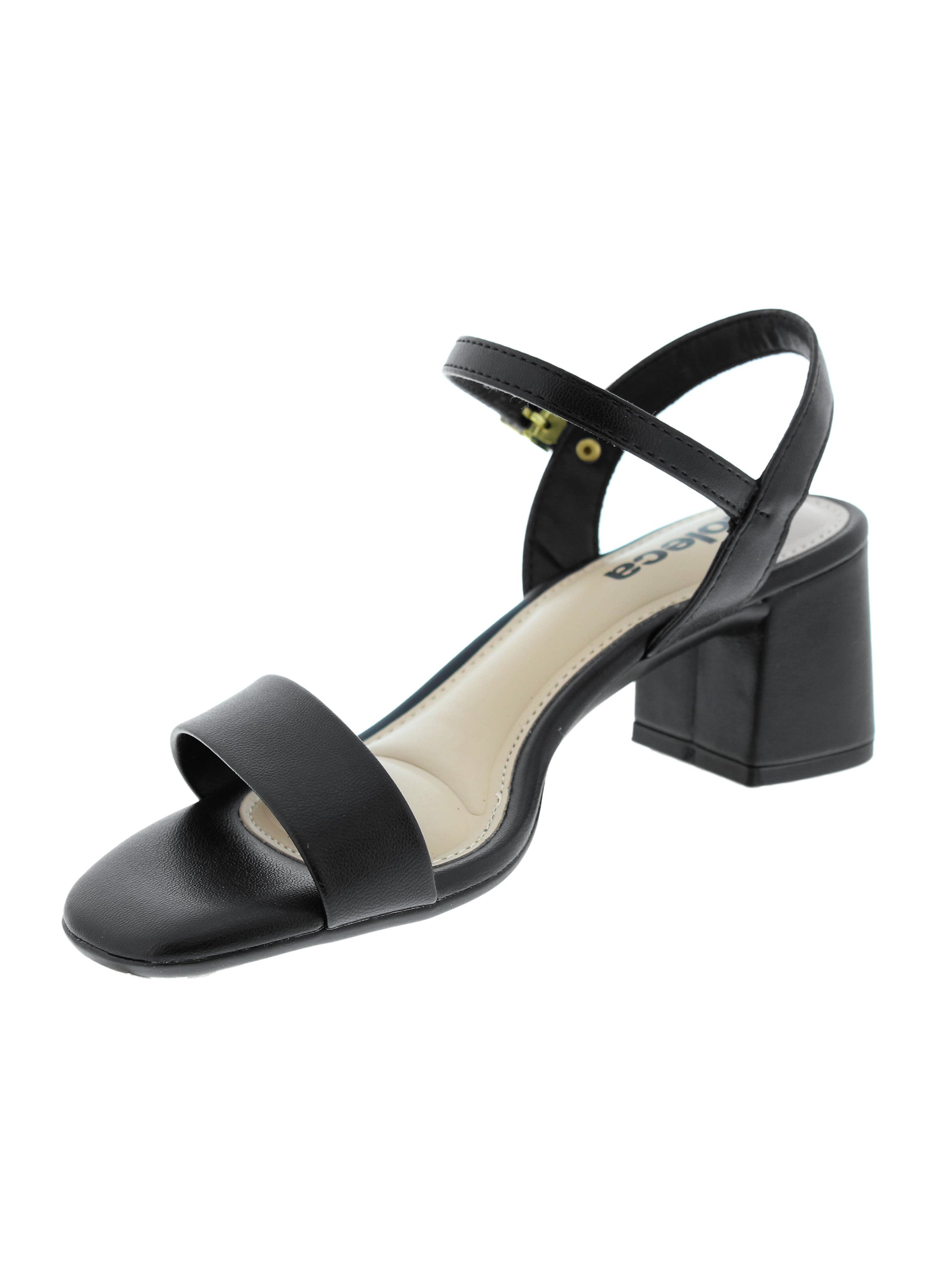Black Mid Heel Ankle Strap Sandals