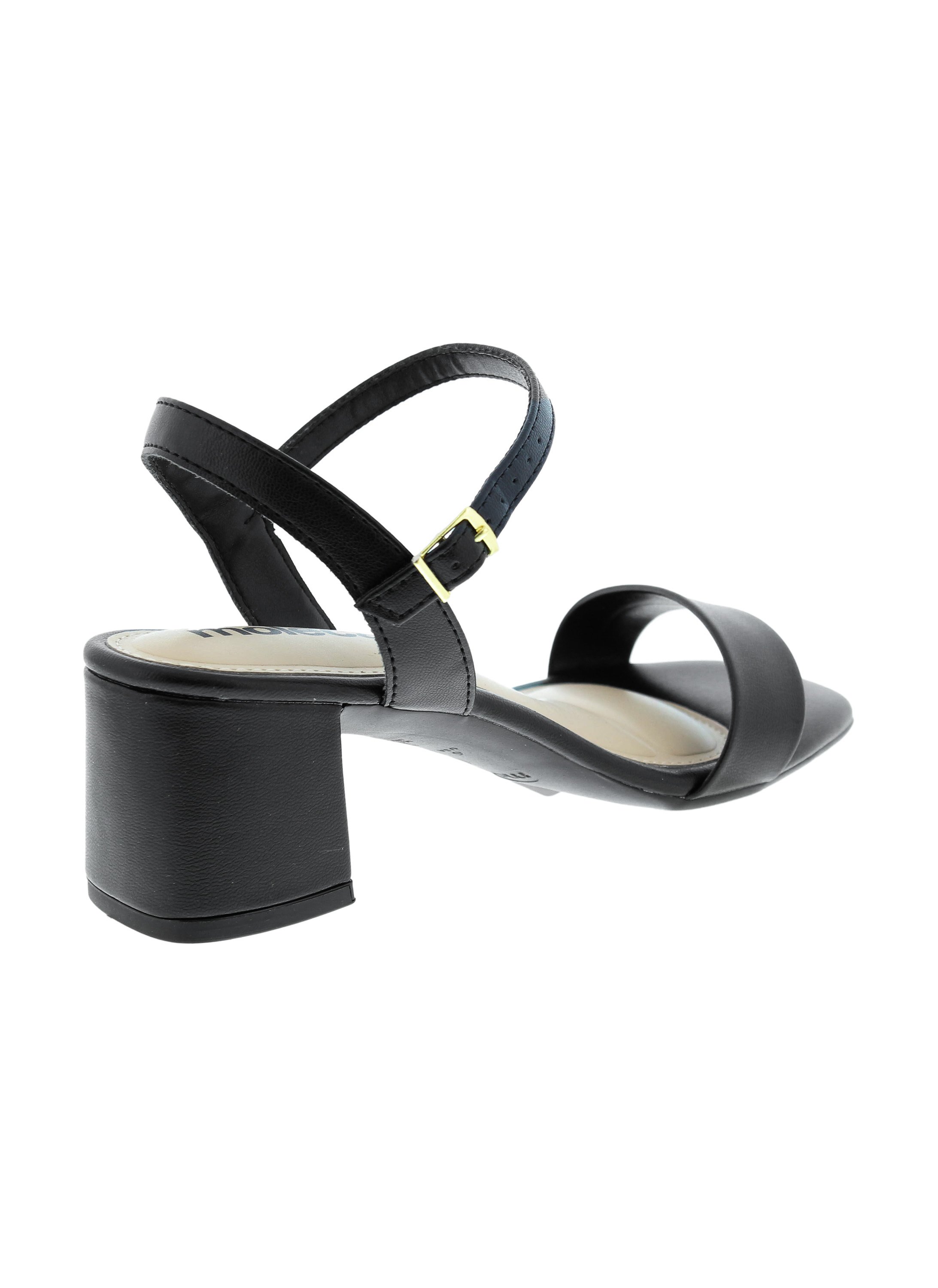 Black Mid Heel Ankle Strap Sandals