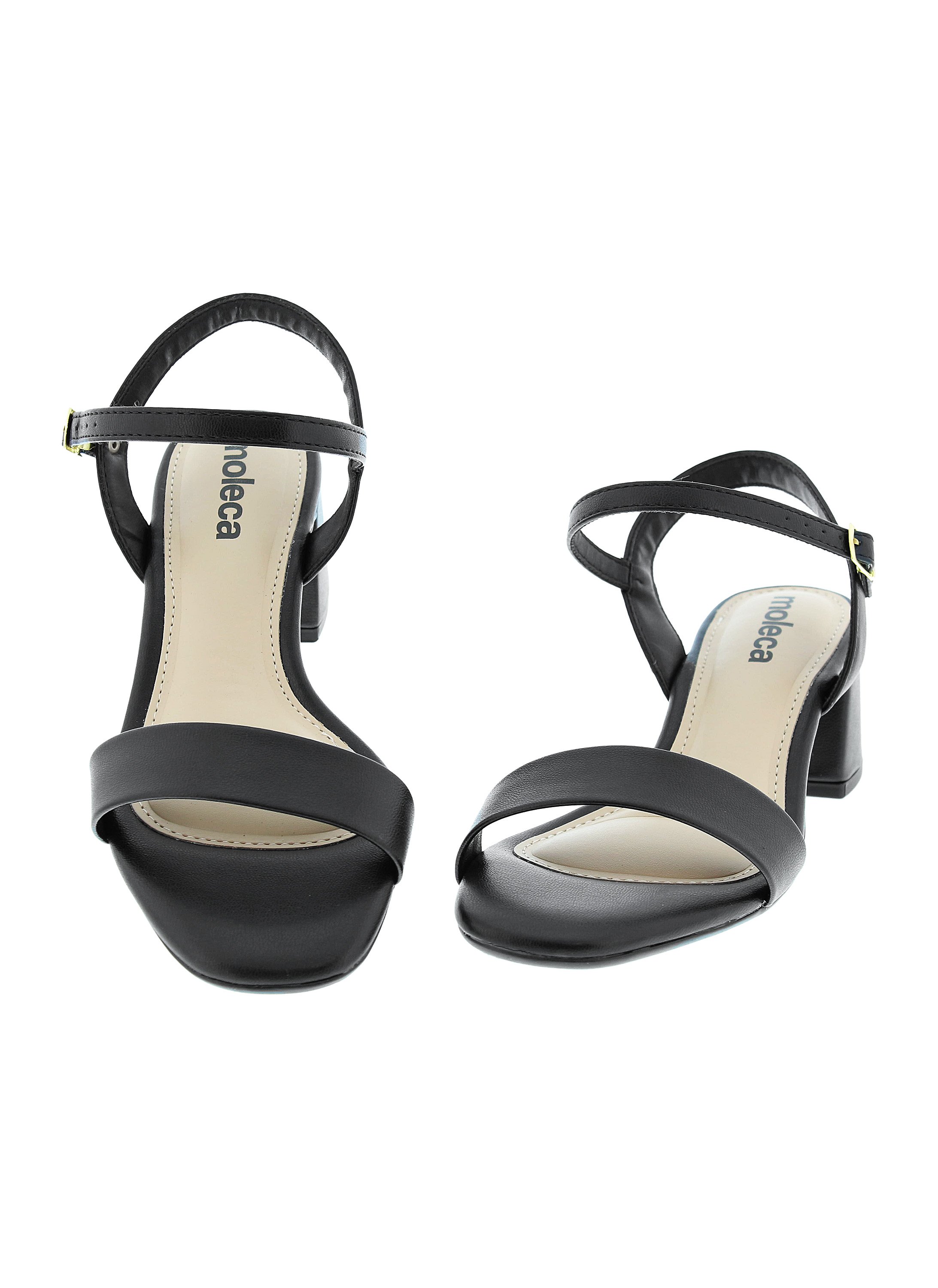 Black Mid-Heel Sandals with Ankle Strap
