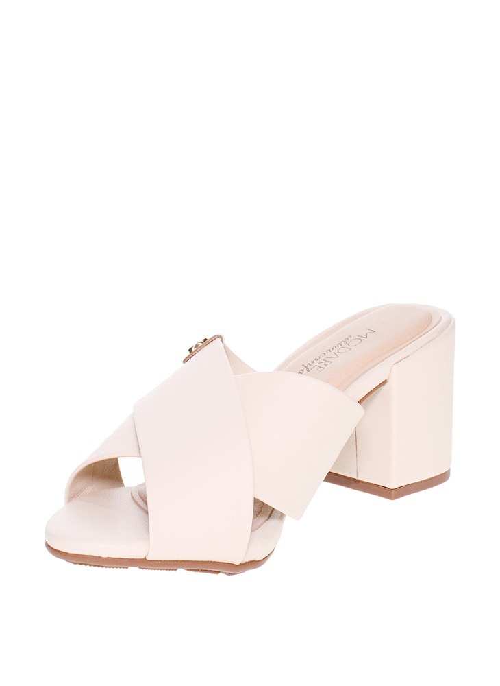Beige Cross-Strap Mid Heel Sandals