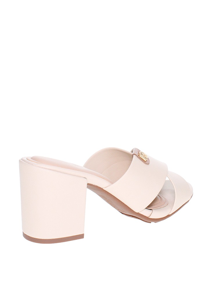 Beige Cross-Strap Mid Heel Sandals